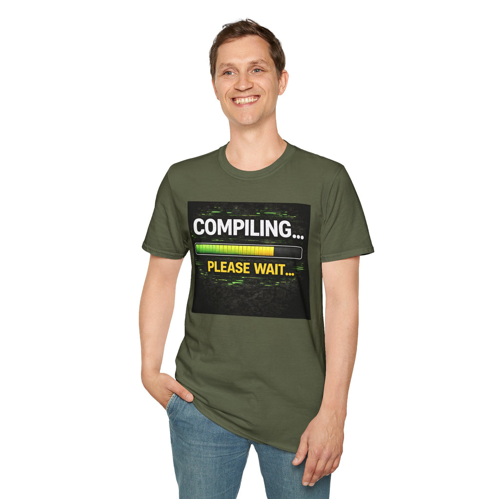 "Compiling... Please Wait" Programmer Loading Graphic Tee Funny IT Tech Humor T-Shirt
