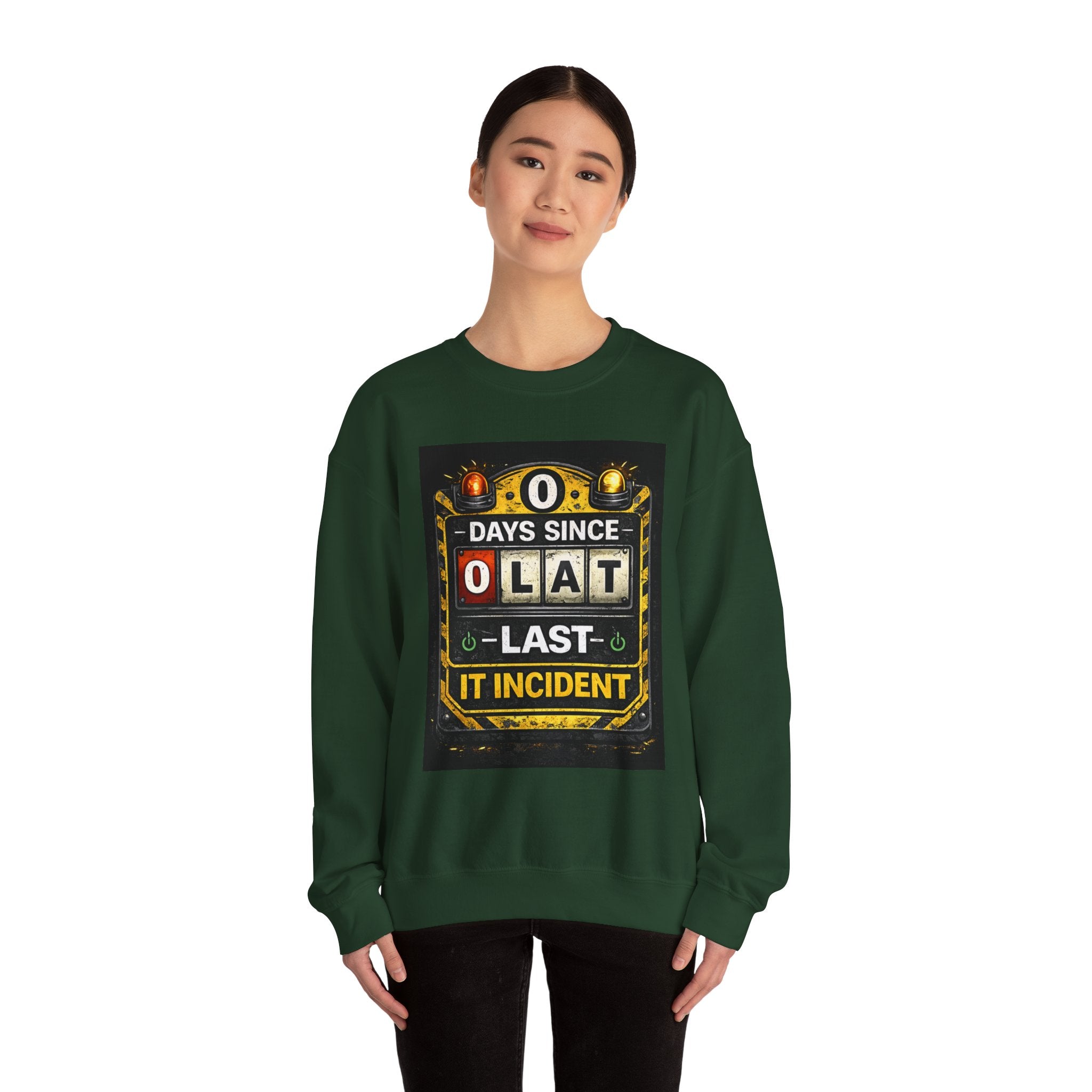 "0 Days Since Last IT Incident" Funny Tech Support Crewneck Sweatshirt