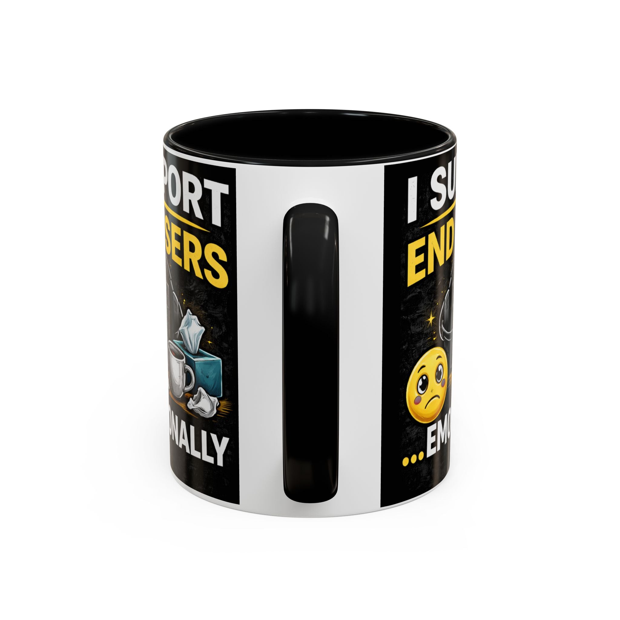 "I Support End Users, Emotionally" IT Humor Accent Coffee Mug (11, 15oz)