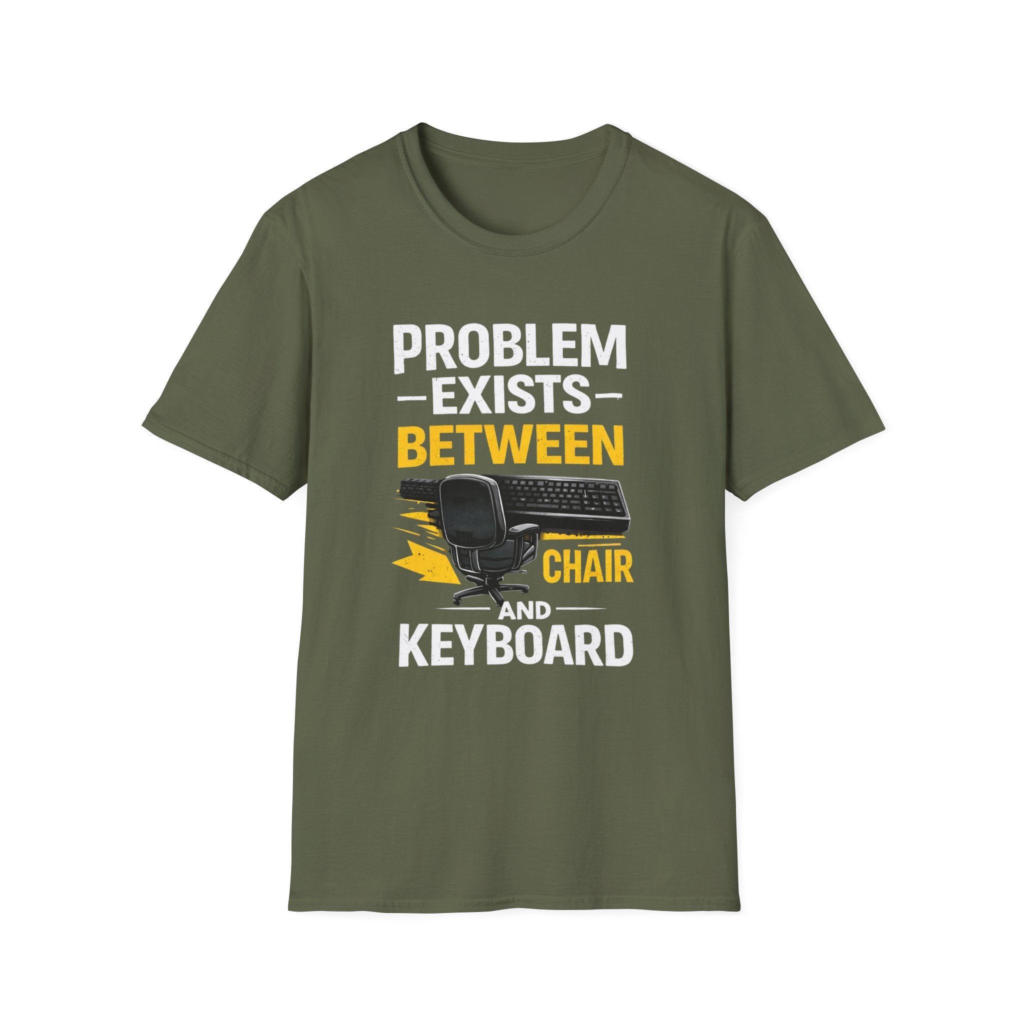 "Problem Exists Between Chair and Keyboard" Tech Humor T-Shirt — Funny Gamer/IT Tee