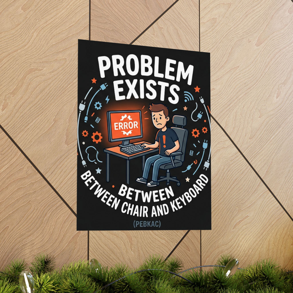 "Problem Exists Between Chair & Keyboard" Tech Humor Funny IT Matte Vertical Posters