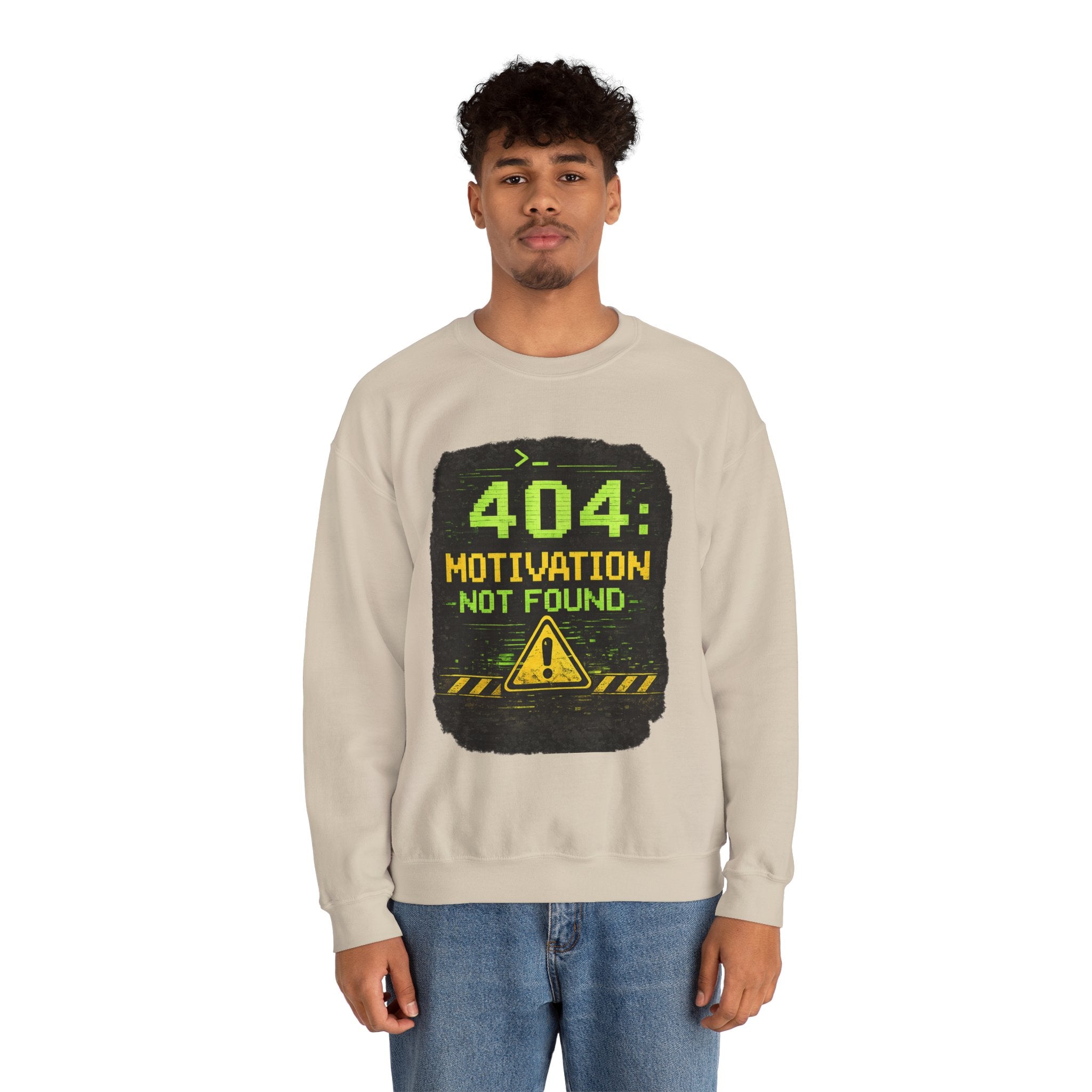 "404: Motivation Not Found" Funny Tech Graphic Crewneck Sweatshirt