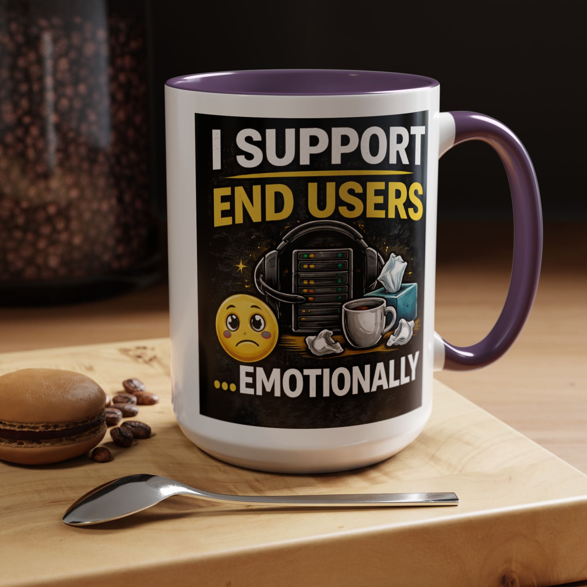 "I Support End Users, Emotionally" IT Humor Accent Coffee Mug (11, 15oz)