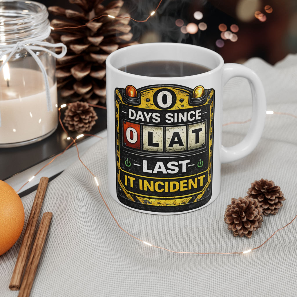 "0 days Since Last IT Incident" IT Humor Ceramic Mug, (11oz, 15oz)
