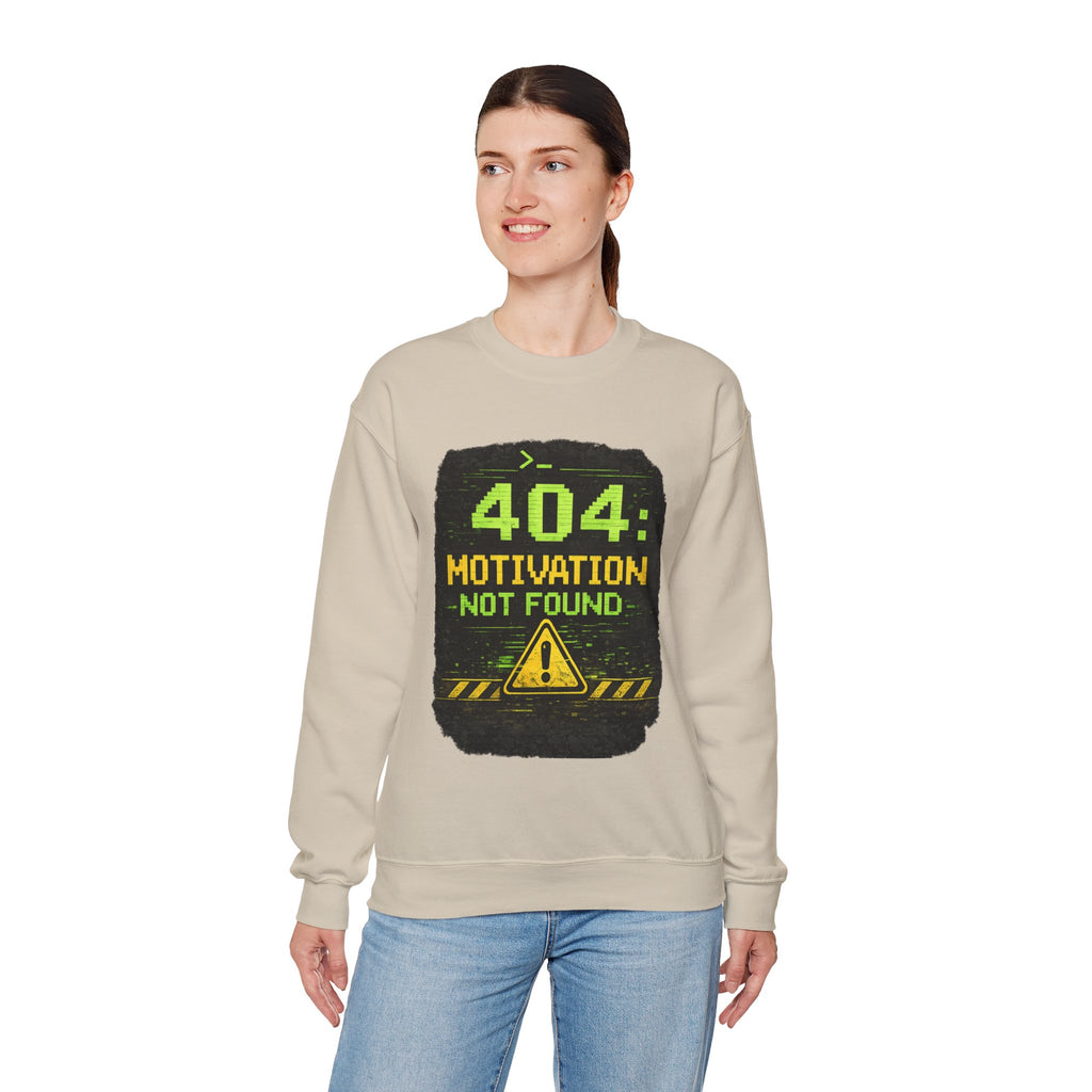 "404: Motivation Not Found" Funny Tech Graphic Crewneck Sweatshirt