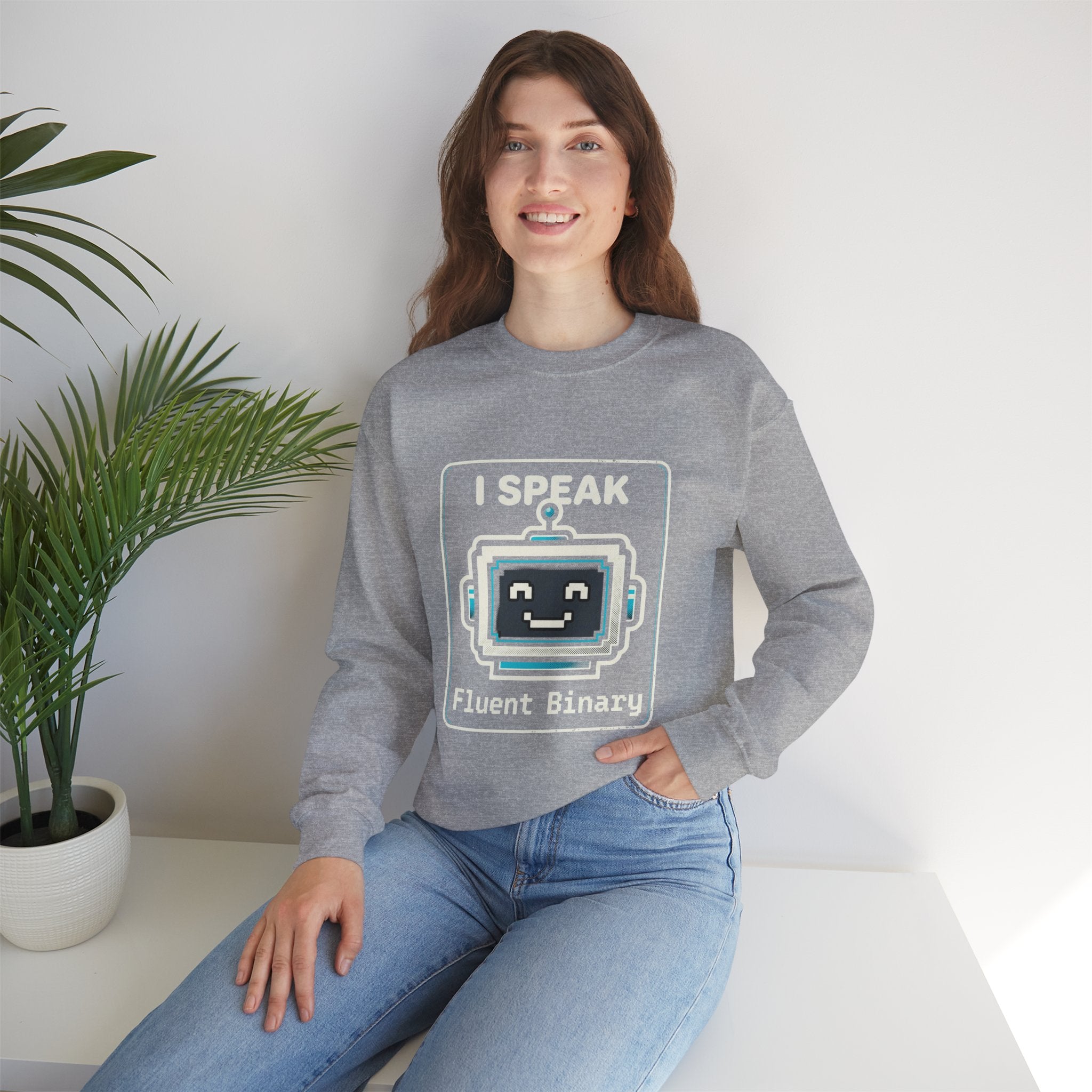 "I Speak Fluent Binary" Funny IT Crewneck Sweatshirt