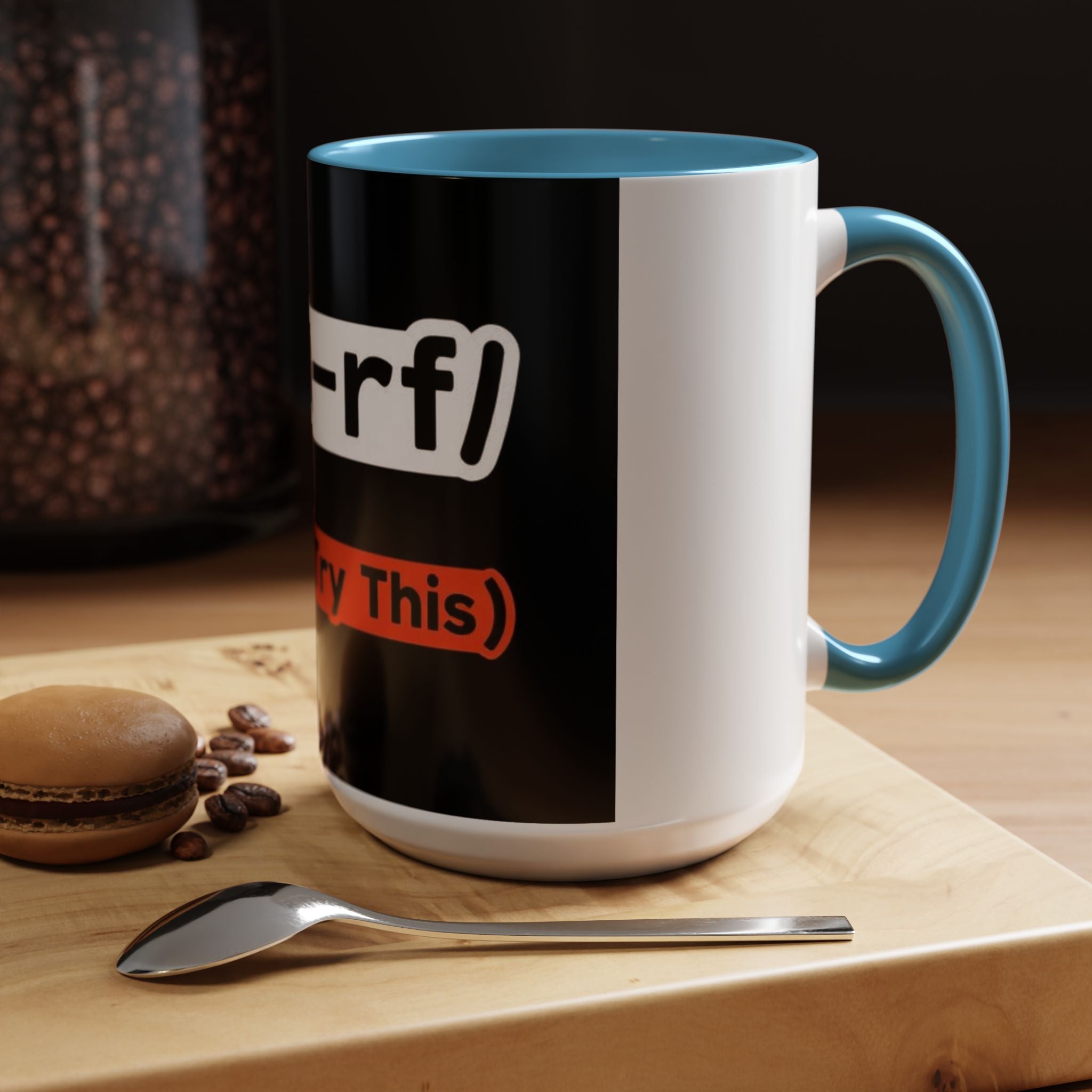 "rm -rf / (Don't Try This)" Funny IT Tech Humor Black Accent Ceramic Coffee Mug