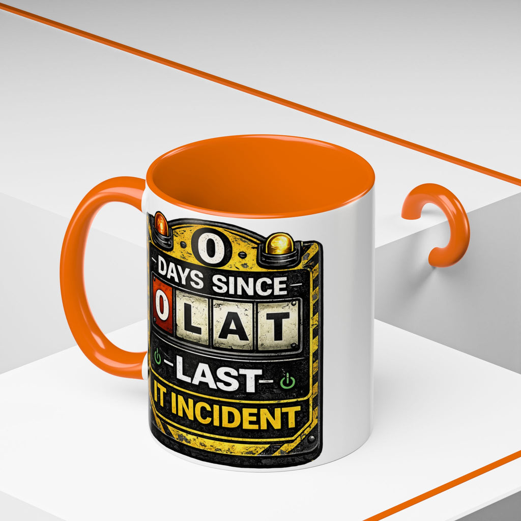 "0 Days Since Last IT Incident" IT Humor Accent Coffee Mug (11, 15oz)
