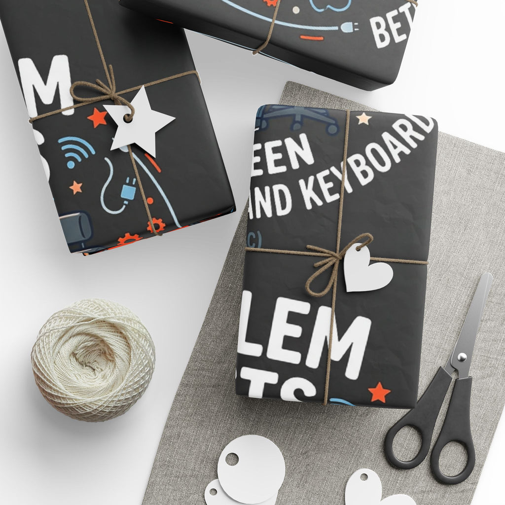 "Problem Exists Between Chair & Keyboard" Funny Tech Gift Wrap IT Humor Wrapping Paper