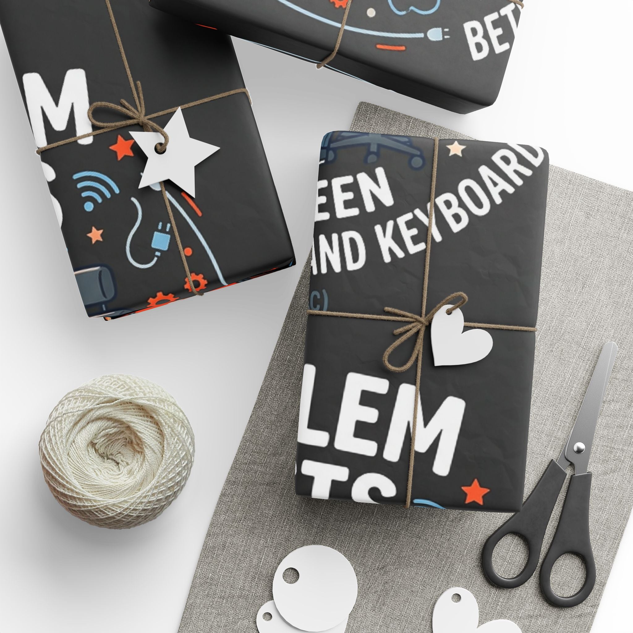 "Problem Exists Between Chair & Keyboard" Funny Tech Gift Wrap IT Humor Wrapping Paper