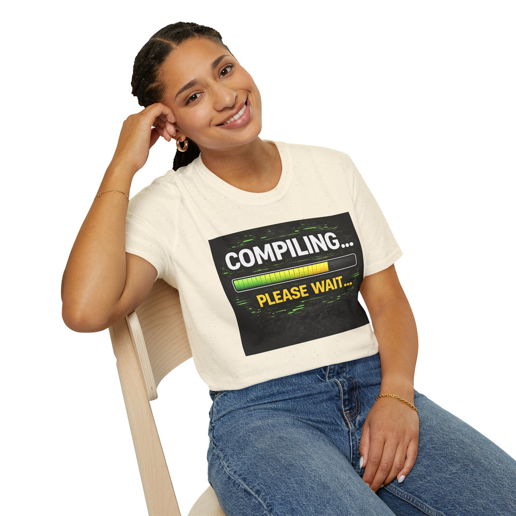 "Compiling... Please Wait" Programmer Loading Graphic Tee Funny IT Tech Humor T-Shirt