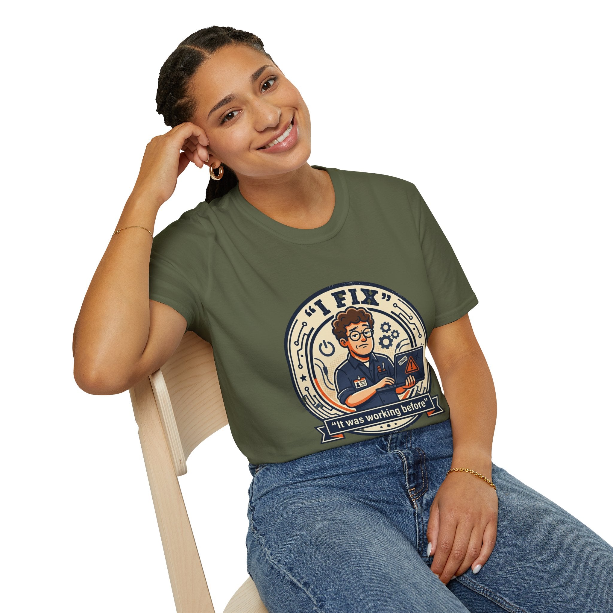 "I Fix: It Worked Before" Funny IT T-Shirt — Tech Support Humor Tee