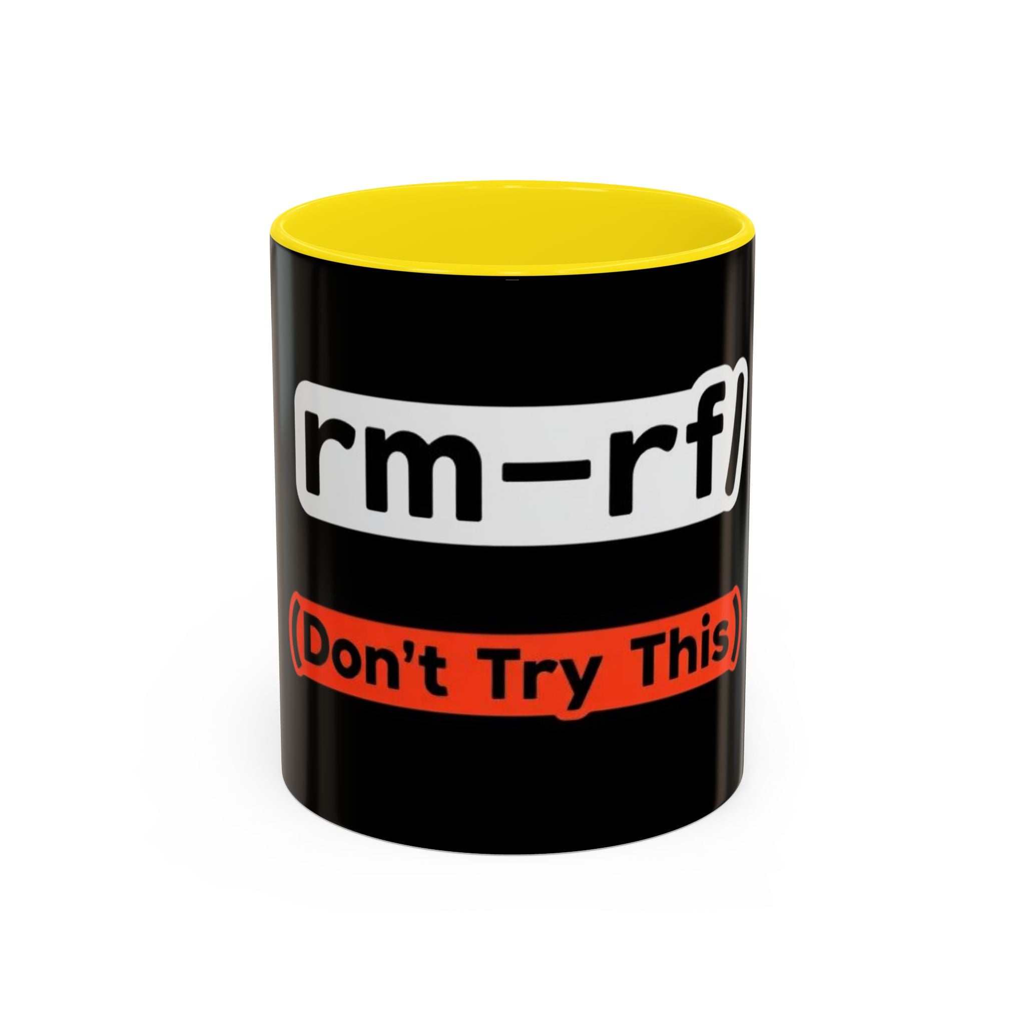 "rm -rf / (Don't Try This)" Funny IT Tech Humor Black Accent Ceramic Coffee Mug
