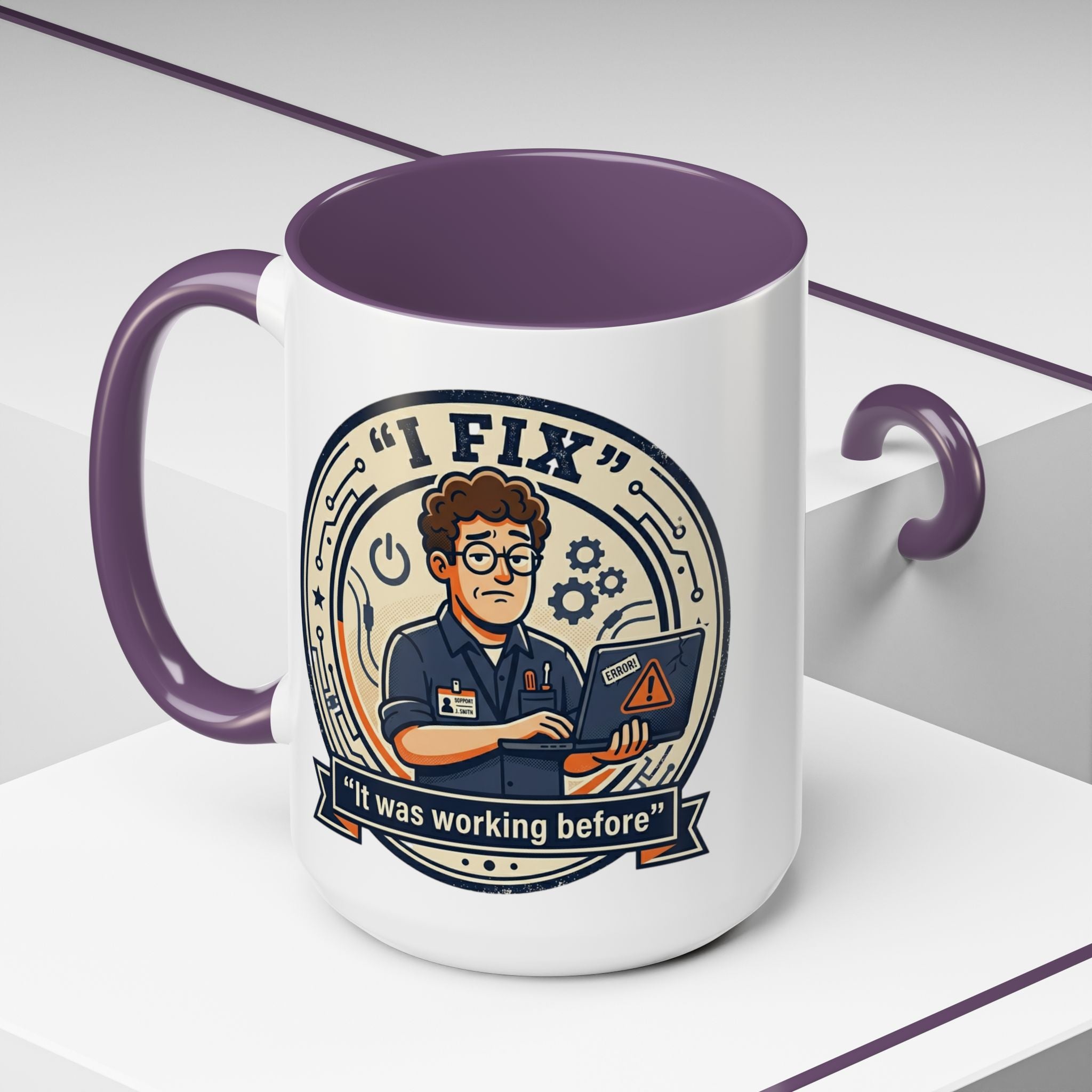 "I Fix: It Was Working Before" IT Humor Accent Coffee Mug (11, 15oz)