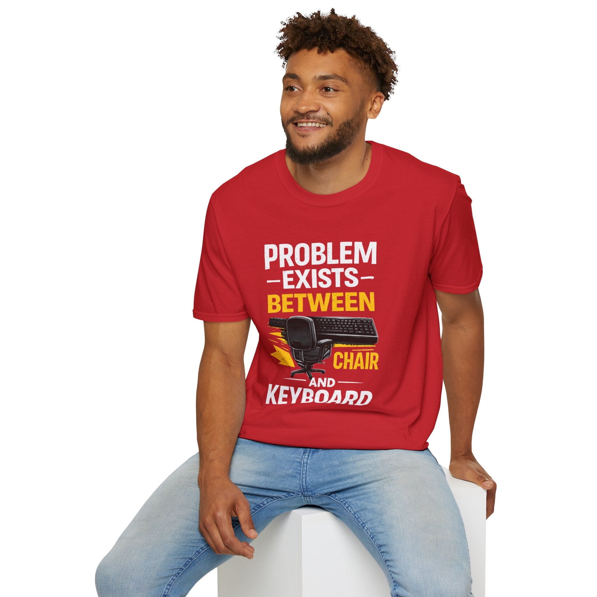 "Problem Exists Between Chair and Keyboard" Tech Humor T-Shirt — Funny Gamer/IT Tee