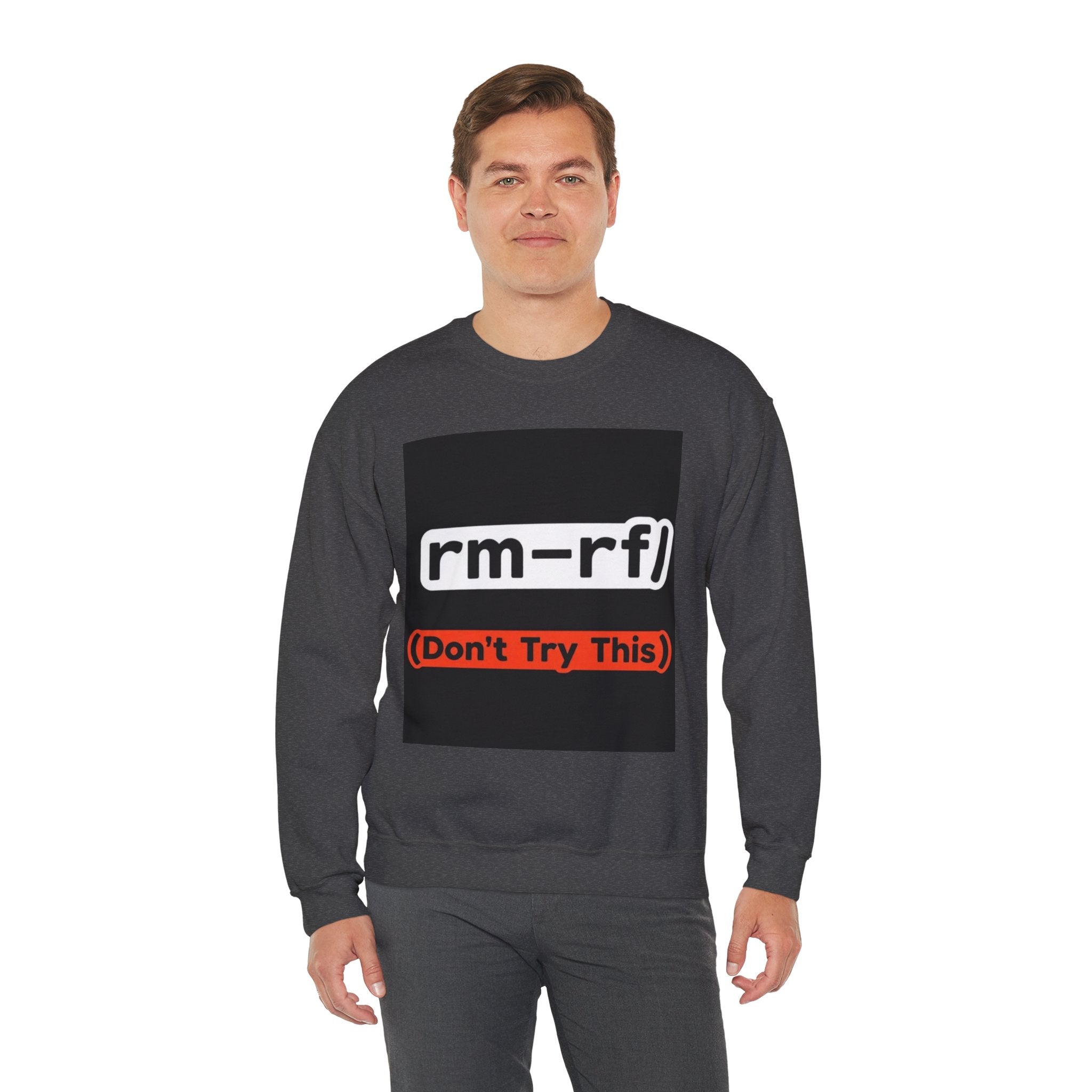 "rm -rf/ (Don't Try This)" — Funny Linux Command Crewneck Sweatshirt
