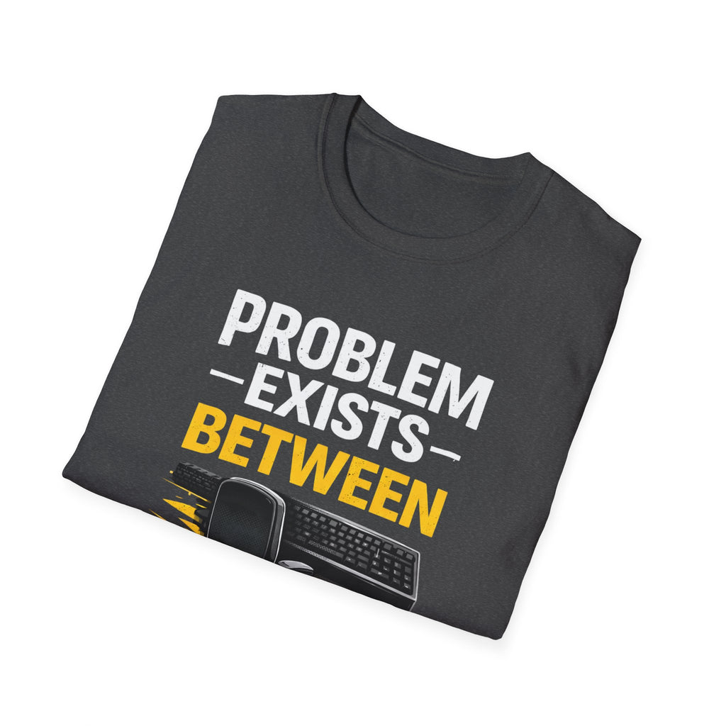 "Problem Exists Between Chair and Keyboard" Tech Humor T-Shirt — Funny Gamer/IT Tee