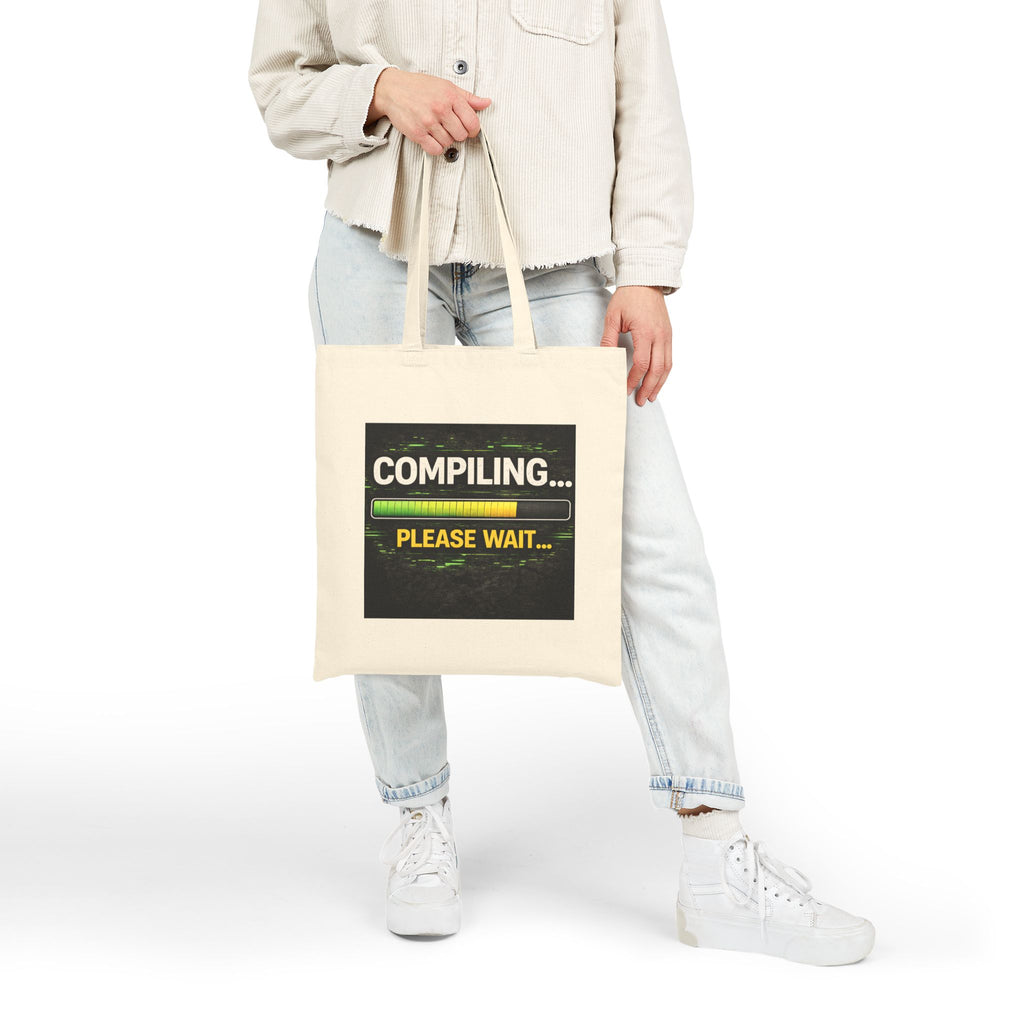 "Compiling... Please Wait" Funny IT Tech Humor Canvas Tote Bag