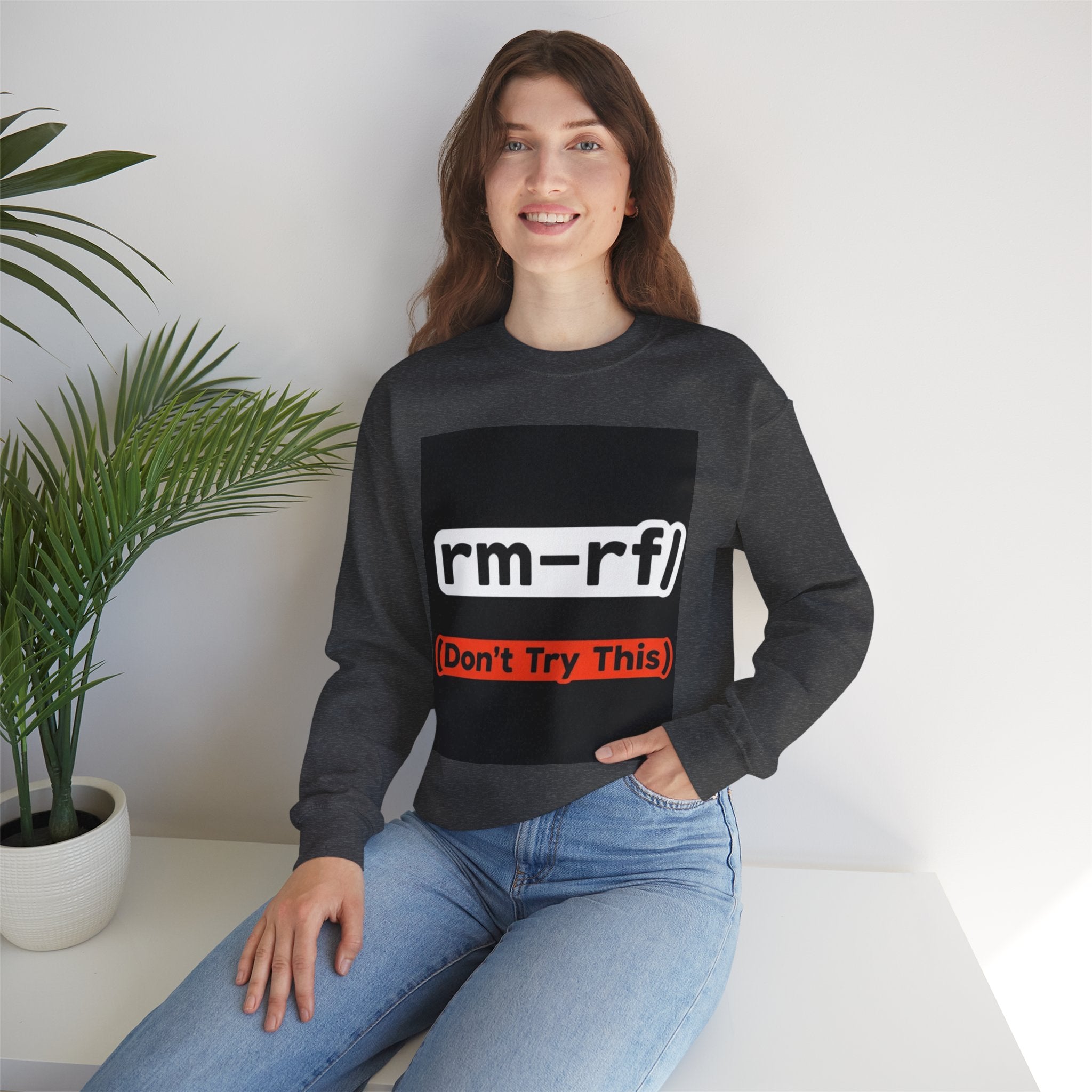 "rm -rf/ (Don't Try This)" — Funny Linux Command Crewneck Sweatshirt