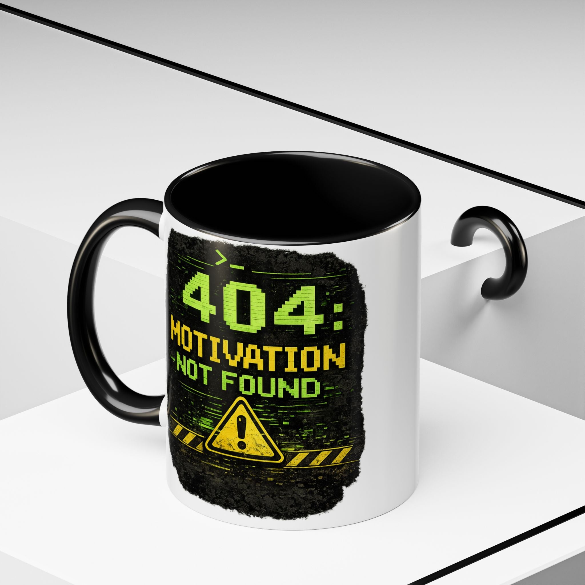 "Error 404 Motivation Not Found" IT Humor Accent Coffee Mug (11, 15oz)
