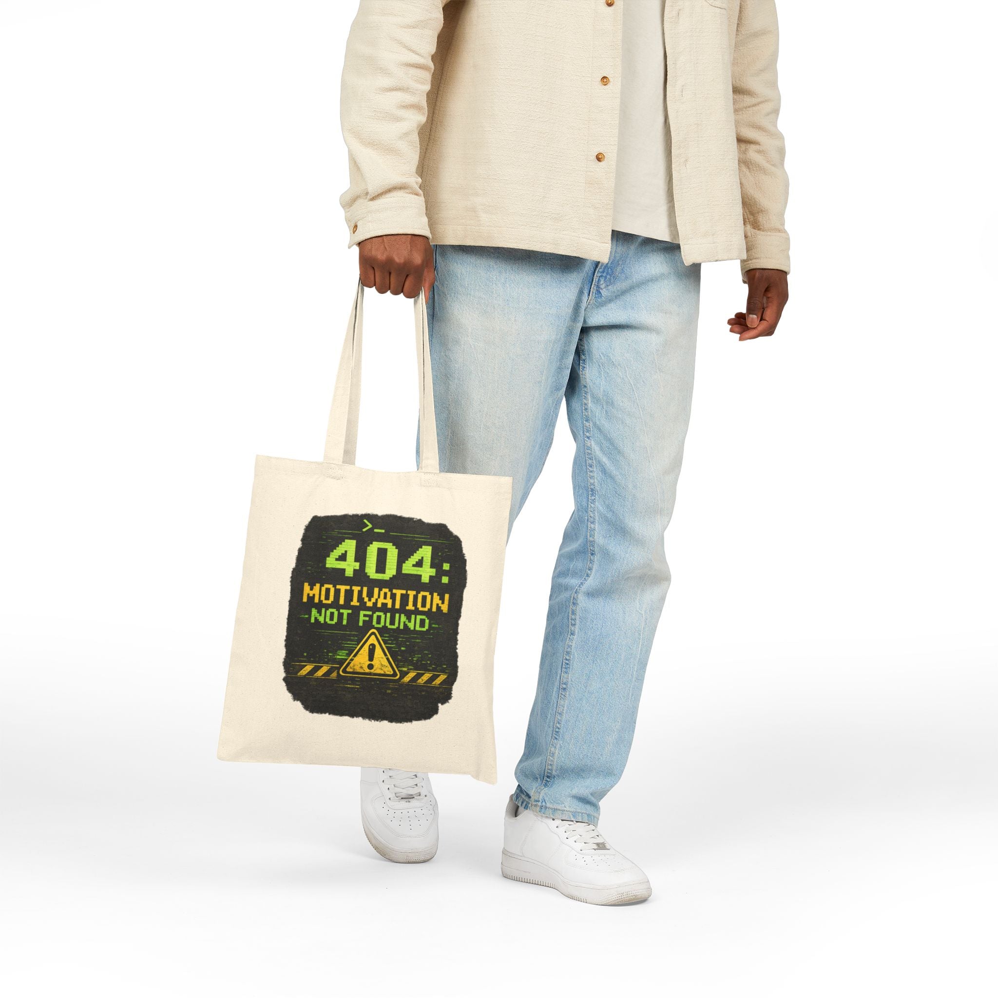 "404: Motivation Not Found" Funny IT Tech Humor Fake Error Canvas Tote Bag