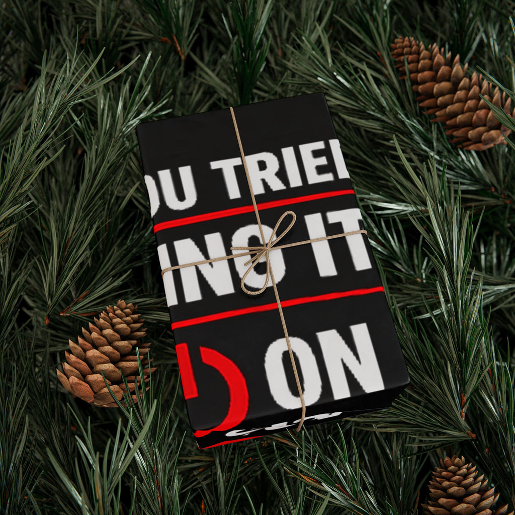 "Have You Tried Turning It Off & On Again?" Funny IT Graphic Holiday Gift Wrap (Bold Red & White Text) Tech Humor Wrapping Paper