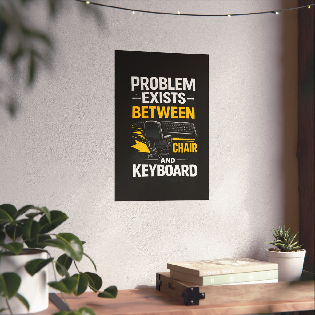 "Problem Exists Between Chair and Keyboard" Tech Humor Matte Poster — Funny IT Desk Office Wall Art