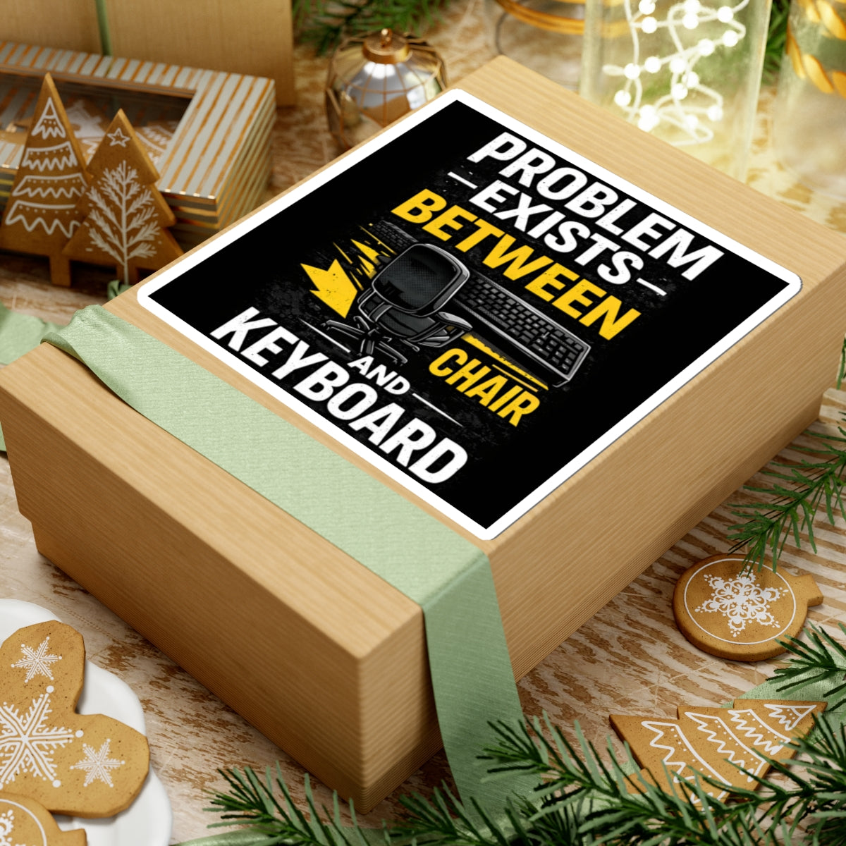 "Problem Exists Between Chair and Keyboard" Tech Humor Sticker — Funny IT Computer User Decal
