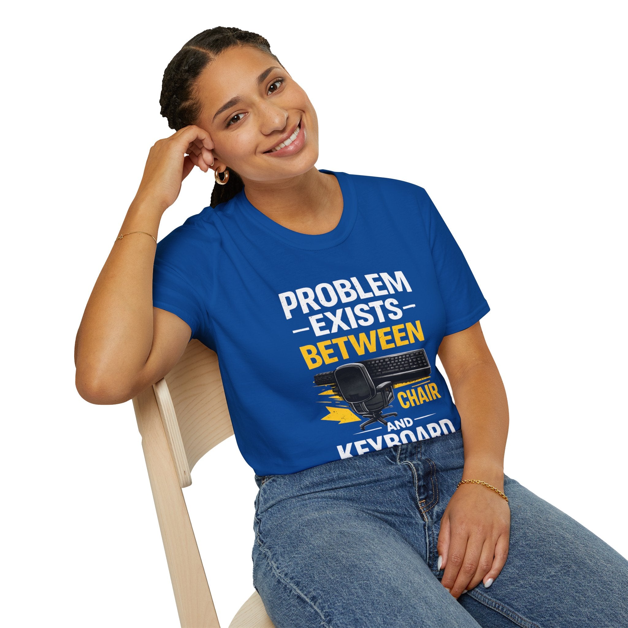 "Problem Exists Between Chair and Keyboard" Tech Humor T-Shirt — Funny Gamer/IT Tee