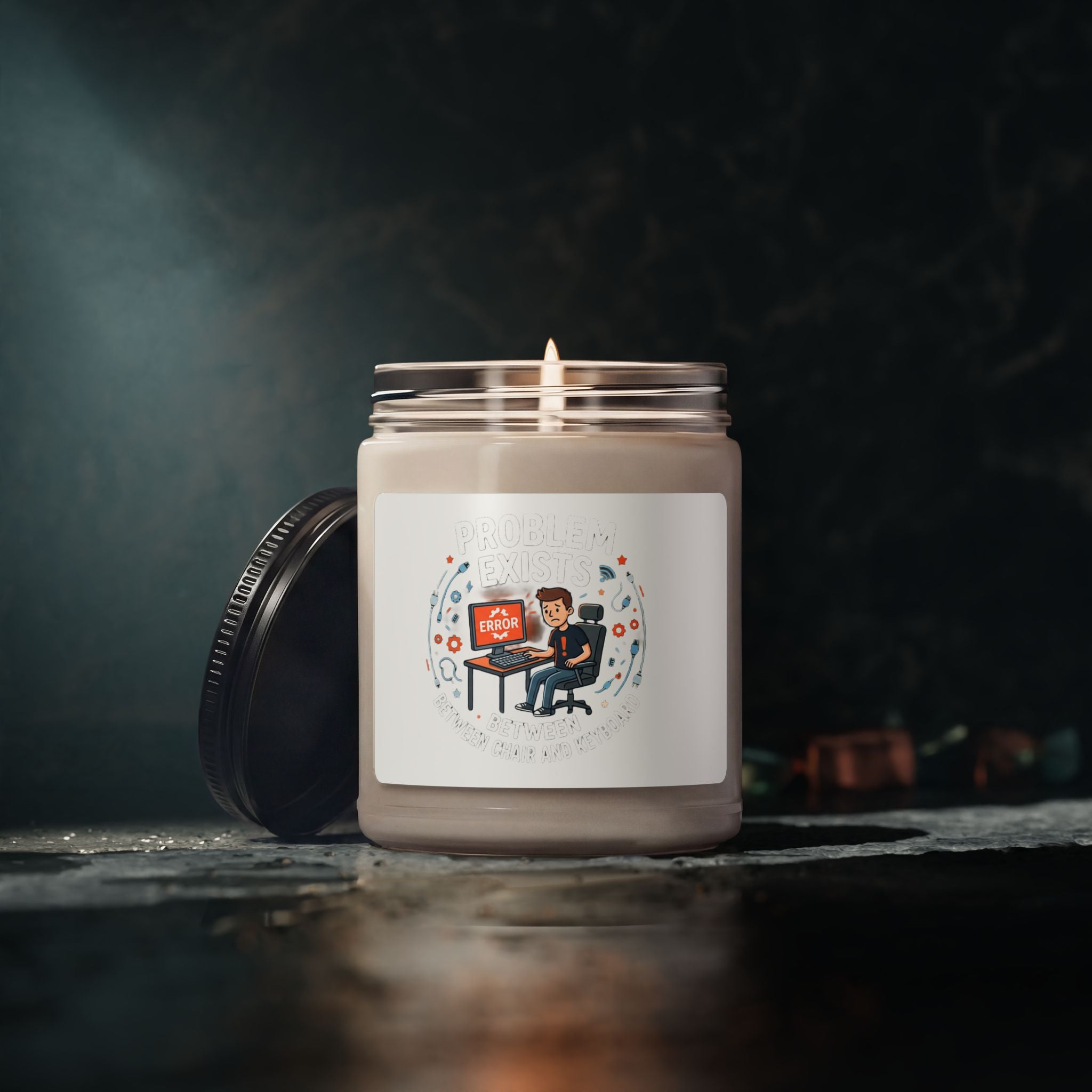 "Problem Exists Between Chair & Keyboard" Funny Programmer Gift Scented Candle (9oz)