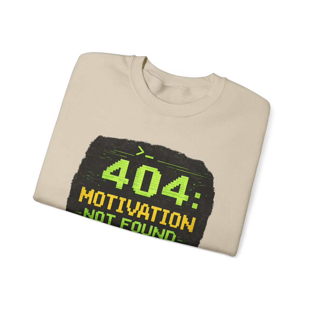 "404: Motivation Not Found" Funny Tech Graphic Crewneck Sweatshirt