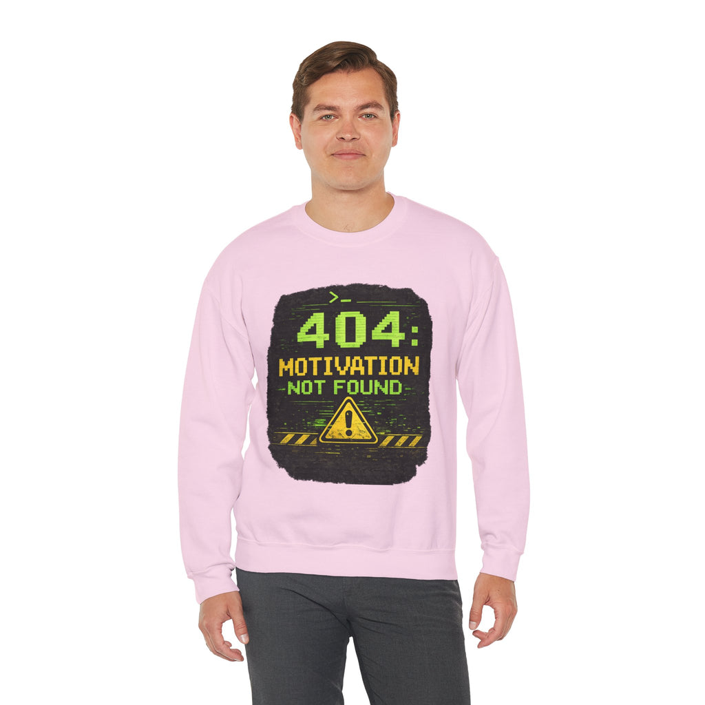 "404: Motivation Not Found" Funny Tech Graphic Crewneck Sweatshirt