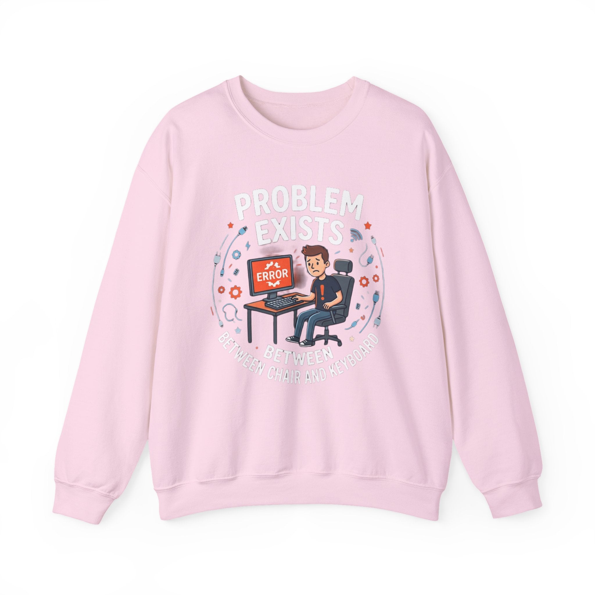 "Problem Exists Between Chair & Keyboard" Funny Coding Bug Graphic Crewneck Sweatshirt