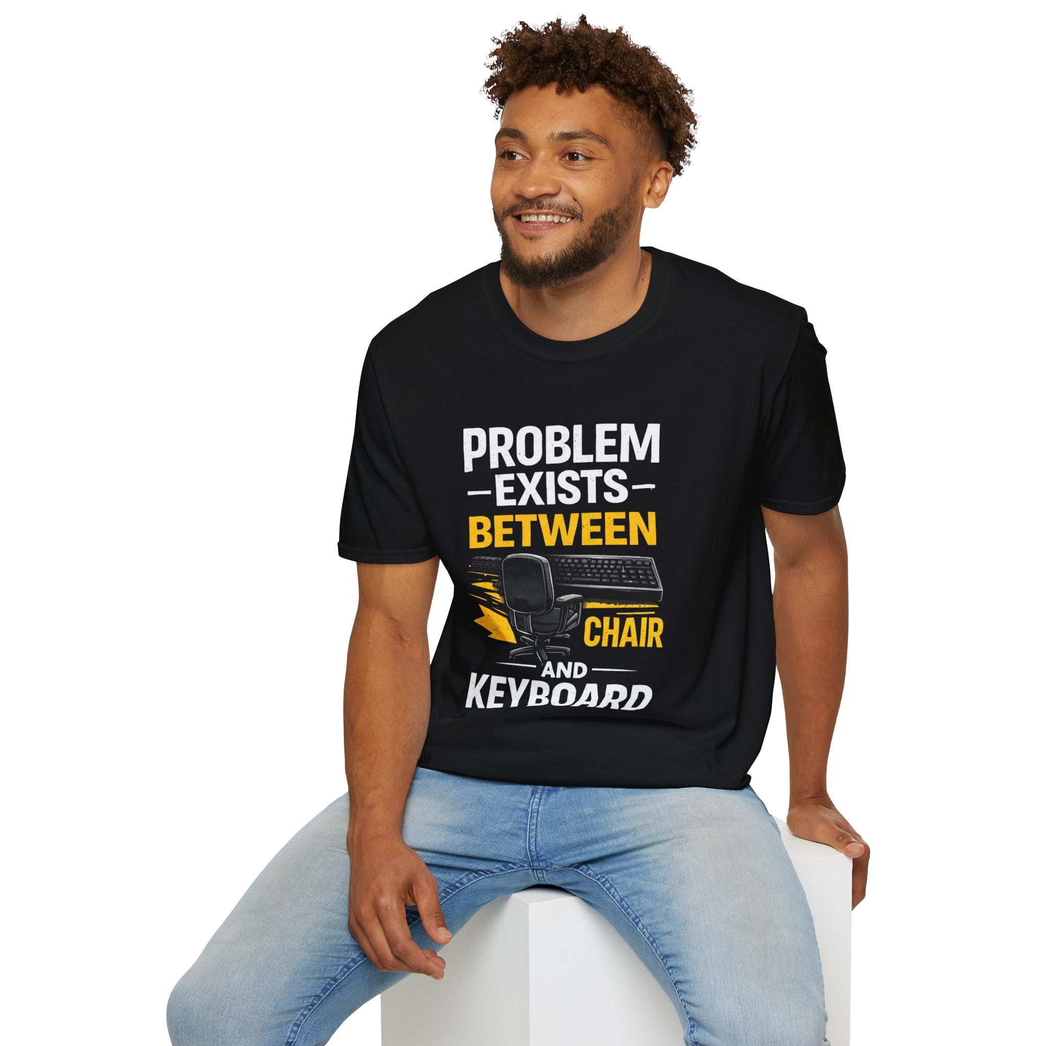 "Problem Exists Between Chair and Keyboard" Tech Humor T-Shirt — Funny Gamer/IT Tee