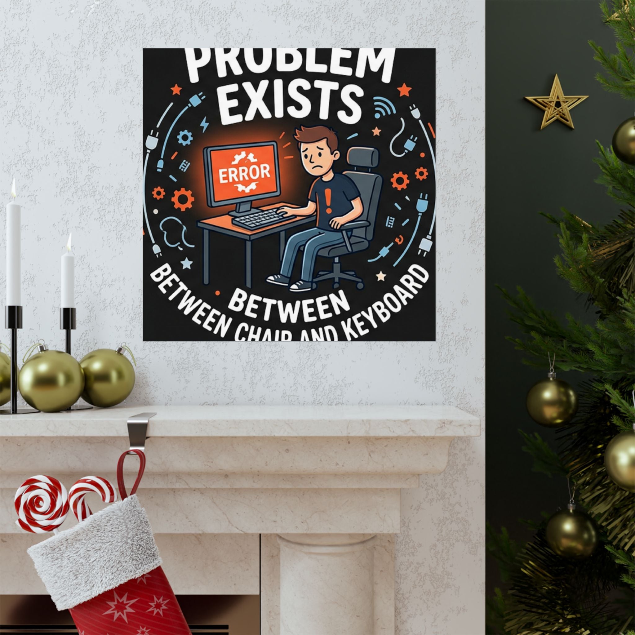 "Problem Exists Between Chair & Keyboard" Tech Humor Funny IT Matte Vertical Posters