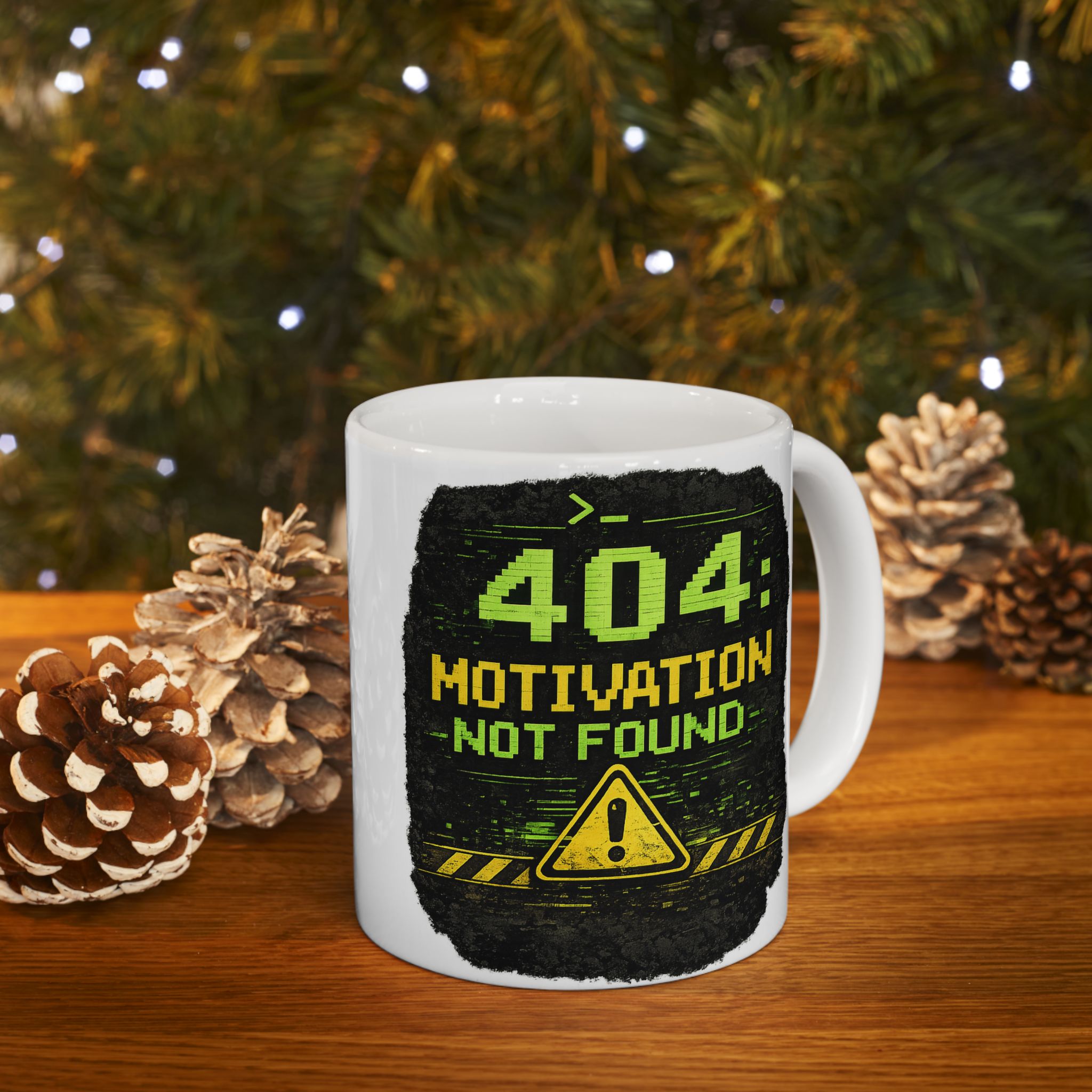 "Error 404 Motivation Not Found" Geek Humor Ceramic Mug, (11oz, 15oz)