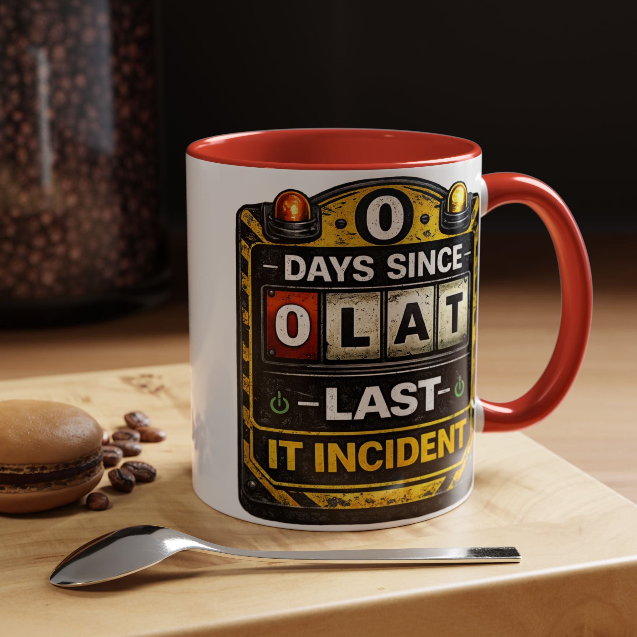 "0 Days Since Last IT Incident" IT Humor Accent Coffee Mug (11, 15oz)