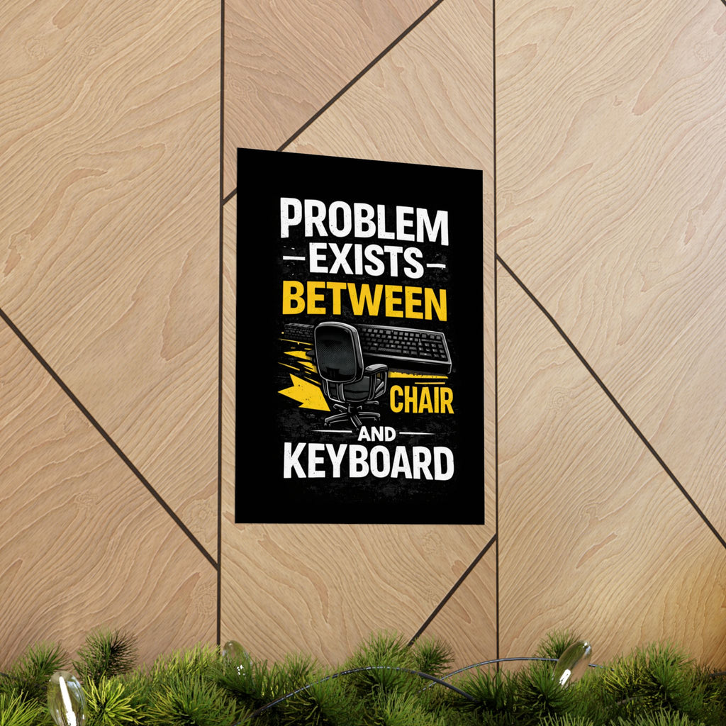 "Problem Exists Between Chair and Keyboard" Tech Humor Matte Poster — Funny IT Desk Office Wall Art