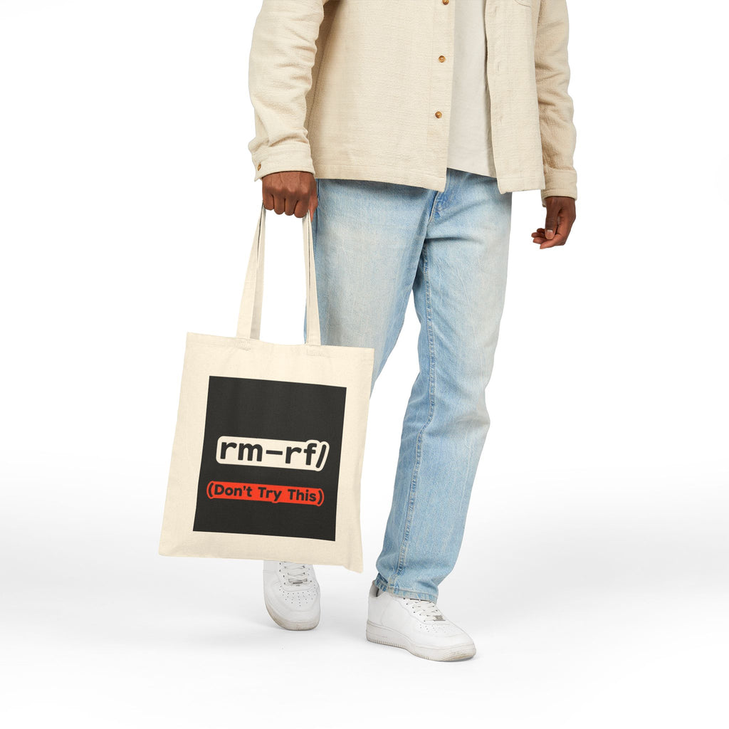 "rm -rf/ (Don't Try This)" — Funny IT Dev Pun, Programmer Tech Humor Gift Cotton Tote Bag