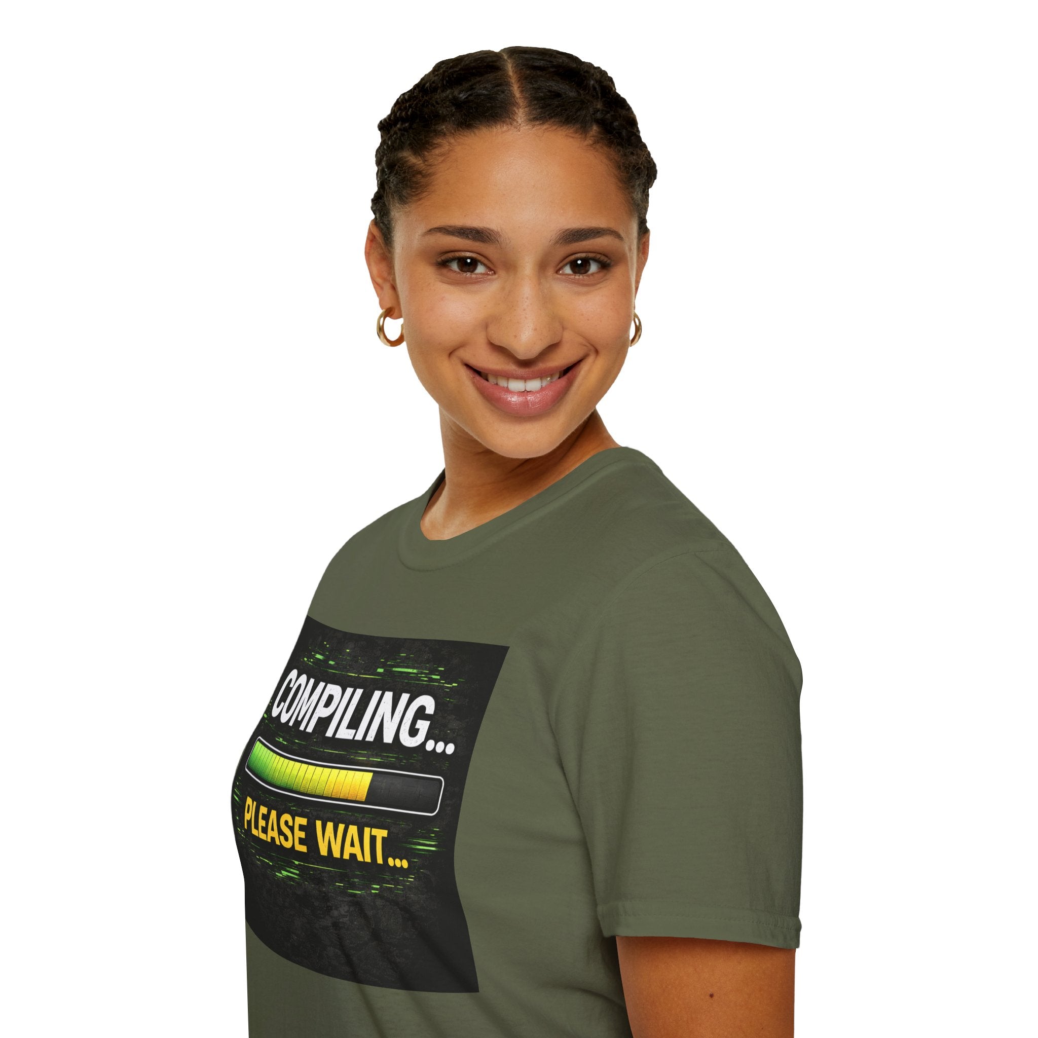 "Compiling... Please Wait" Programmer Loading Graphic Tee Funny IT Tech Humor T-Shirt