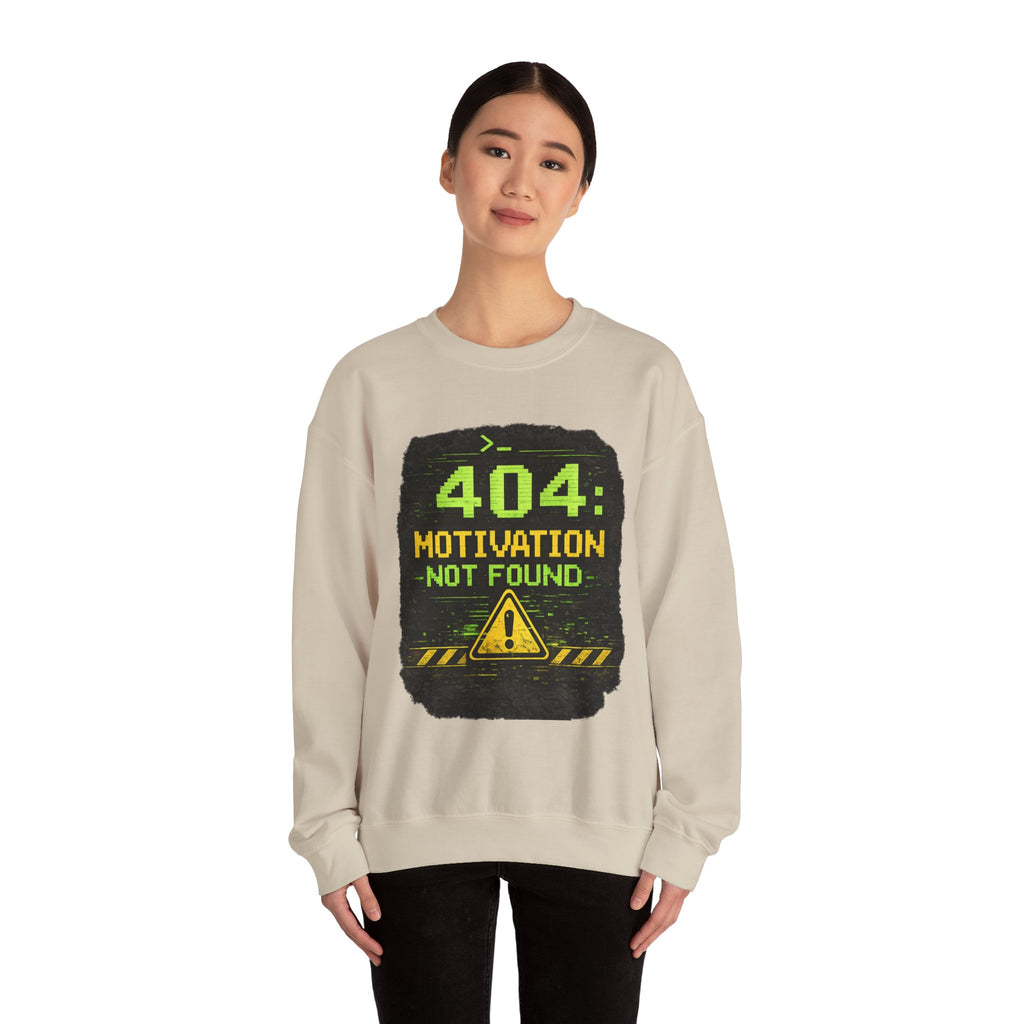 "404: Motivation Not Found" Funny Tech Graphic Crewneck Sweatshirt