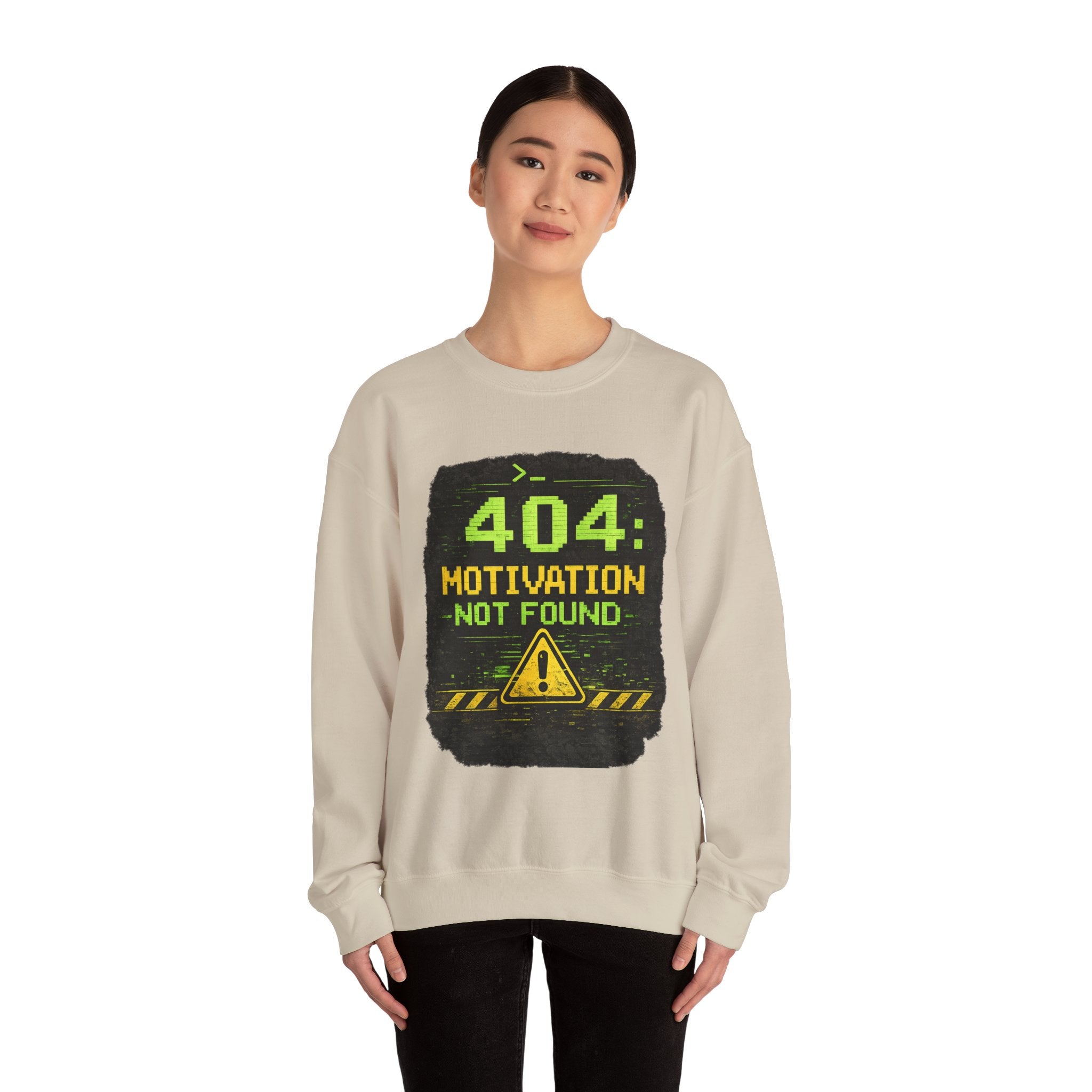 "404: Motivation Not Found" Funny Tech Graphic Crewneck Sweatshirt