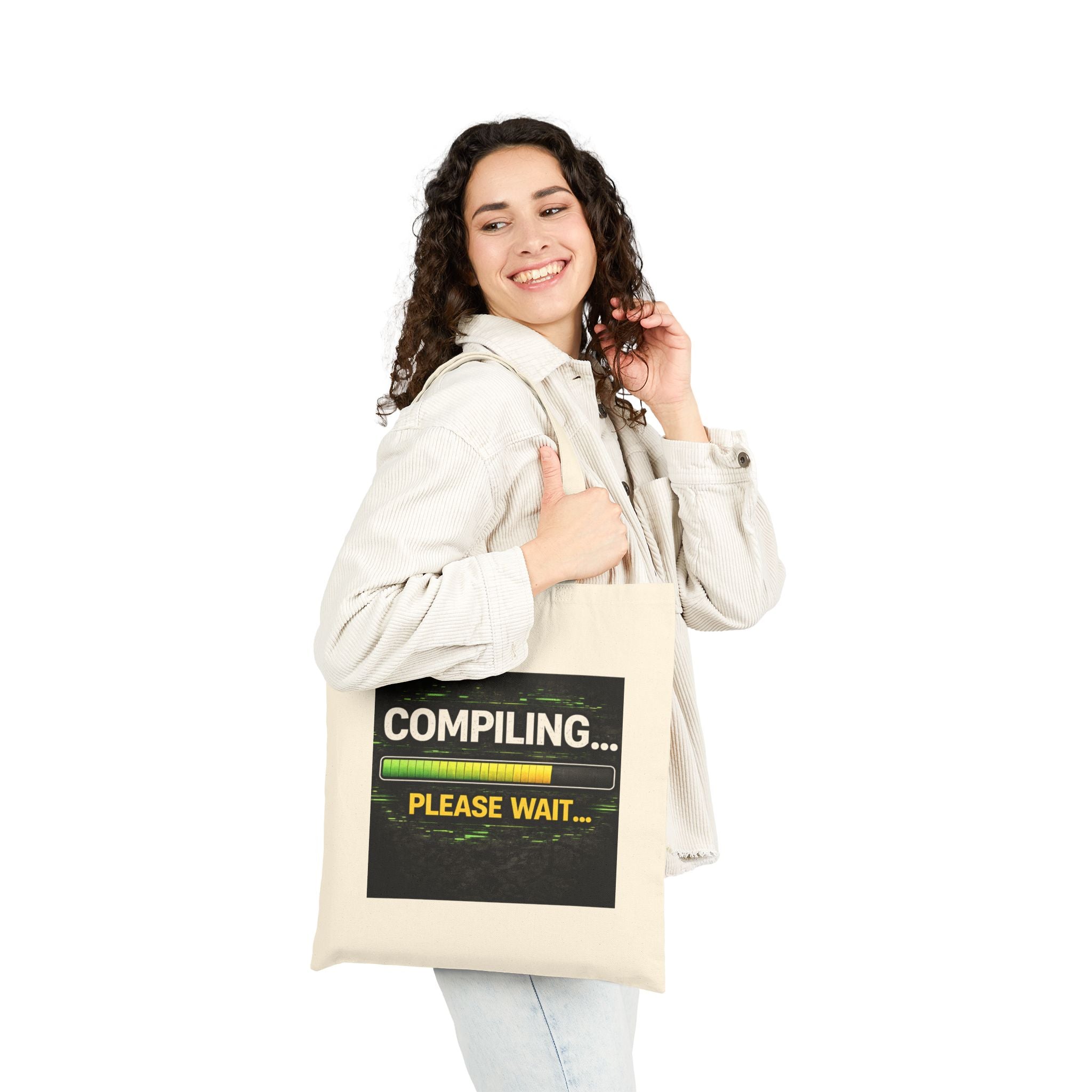 "Compiling... Please Wait" Funny IT Tech Humor Canvas Tote Bag