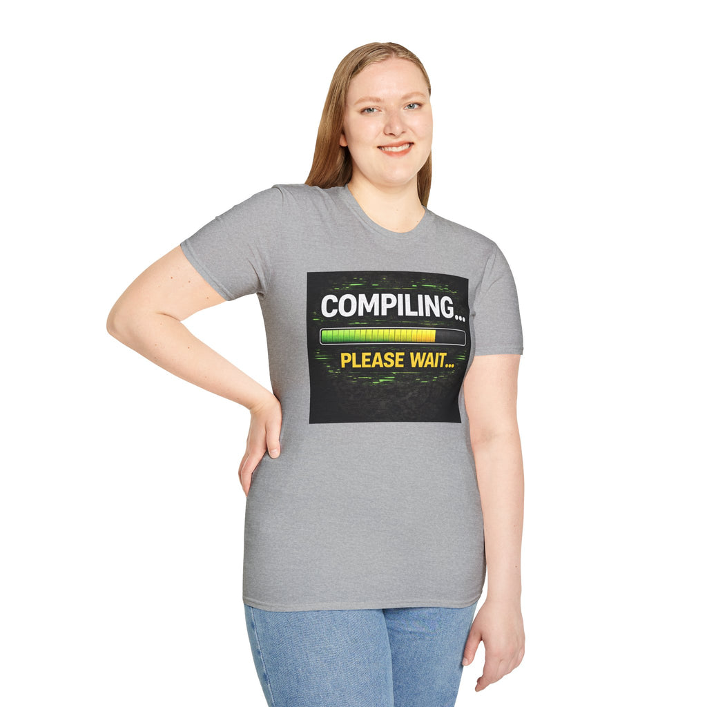 "Compiling... Please Wait" Programmer Loading Graphic Tee Funny IT Tech Humor T-Shirt