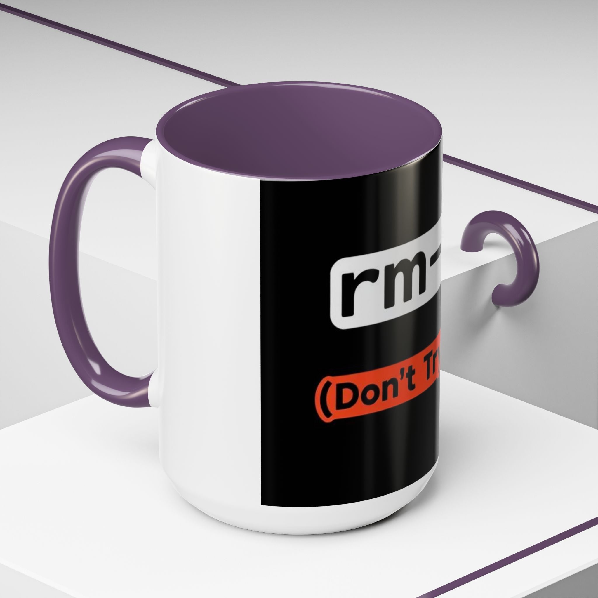 "rm -rf / (Don't Try This)" Funny IT Tech Humor Black Accent Ceramic Coffee Mug