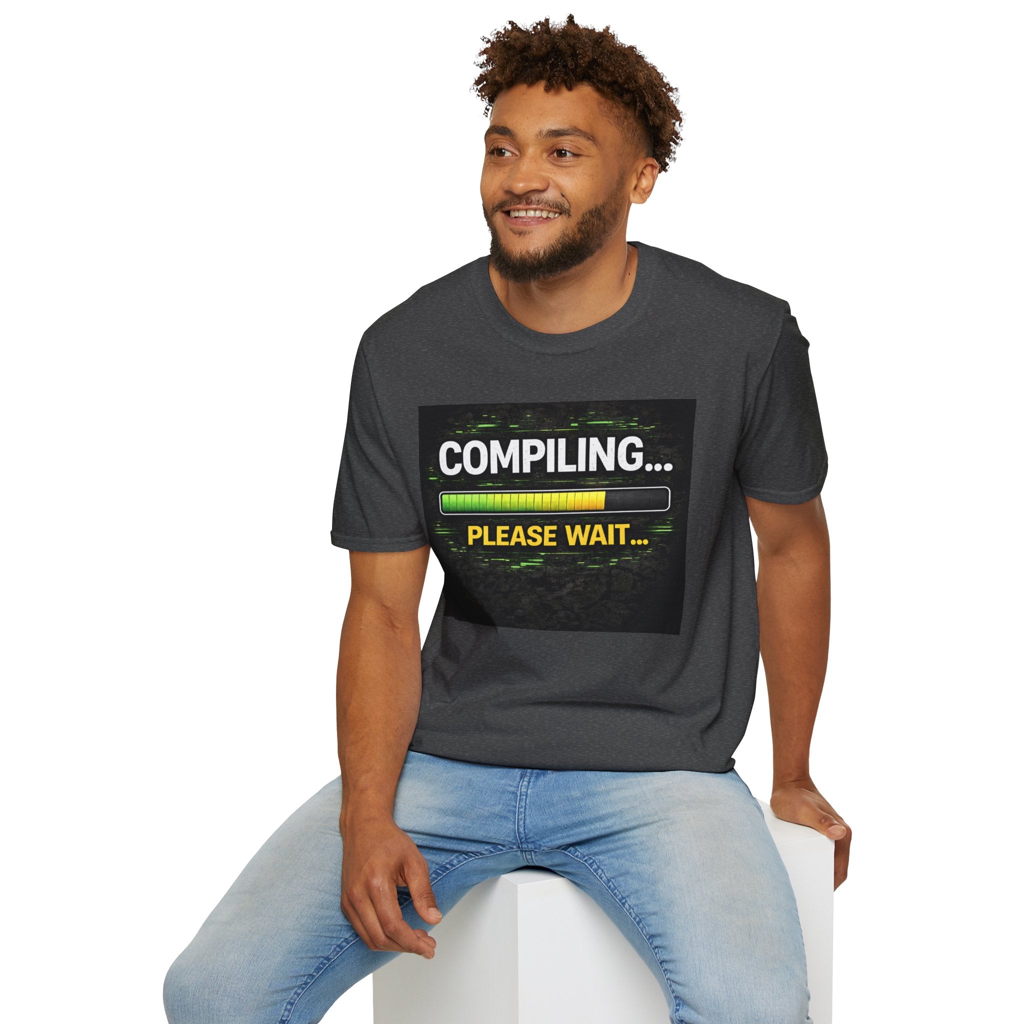 "Compiling... Please Wait" Programmer Loading Graphic Tee Funny IT Tech Humor T-Shirt