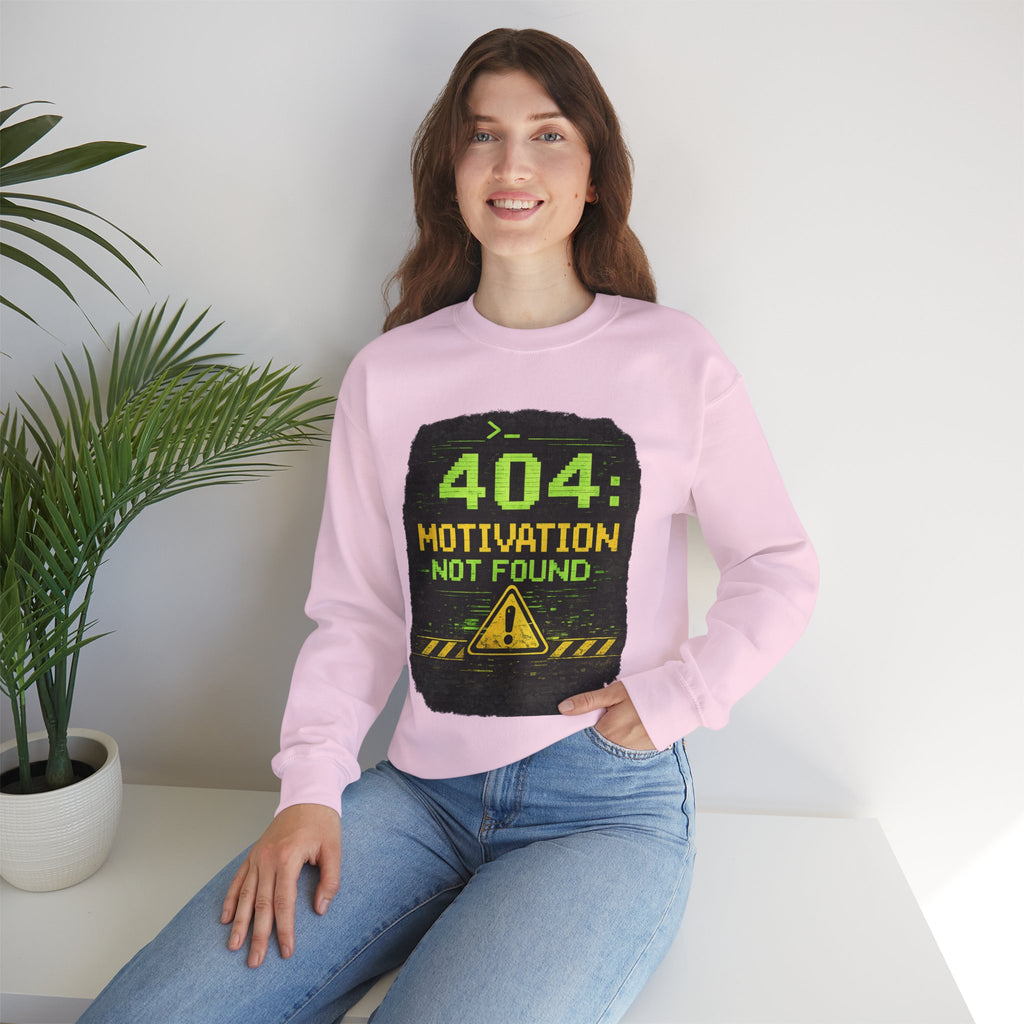 "404: Motivation Not Found" Funny Tech Graphic Crewneck Sweatshirt