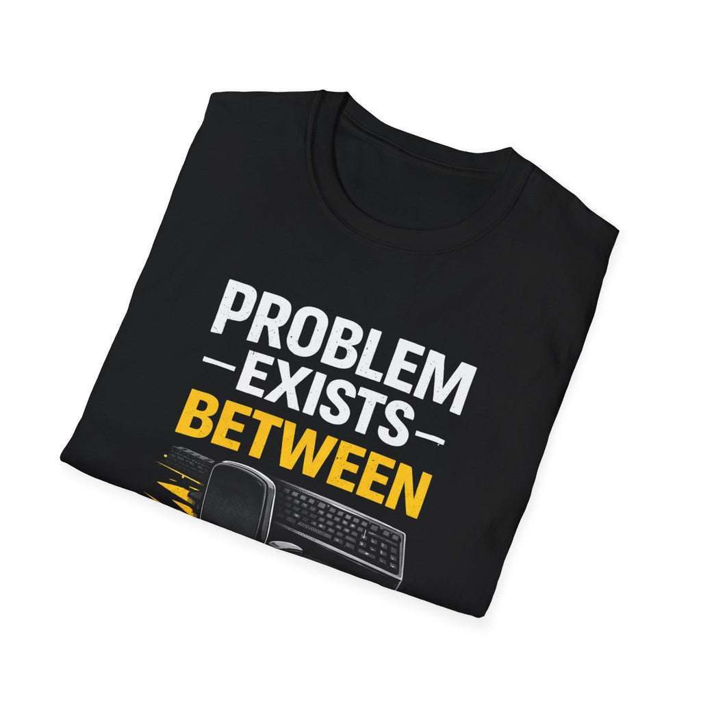 "Problem Exists Between Chair and Keyboard" Tech Humor T-Shirt — Funny Gamer/IT Tee