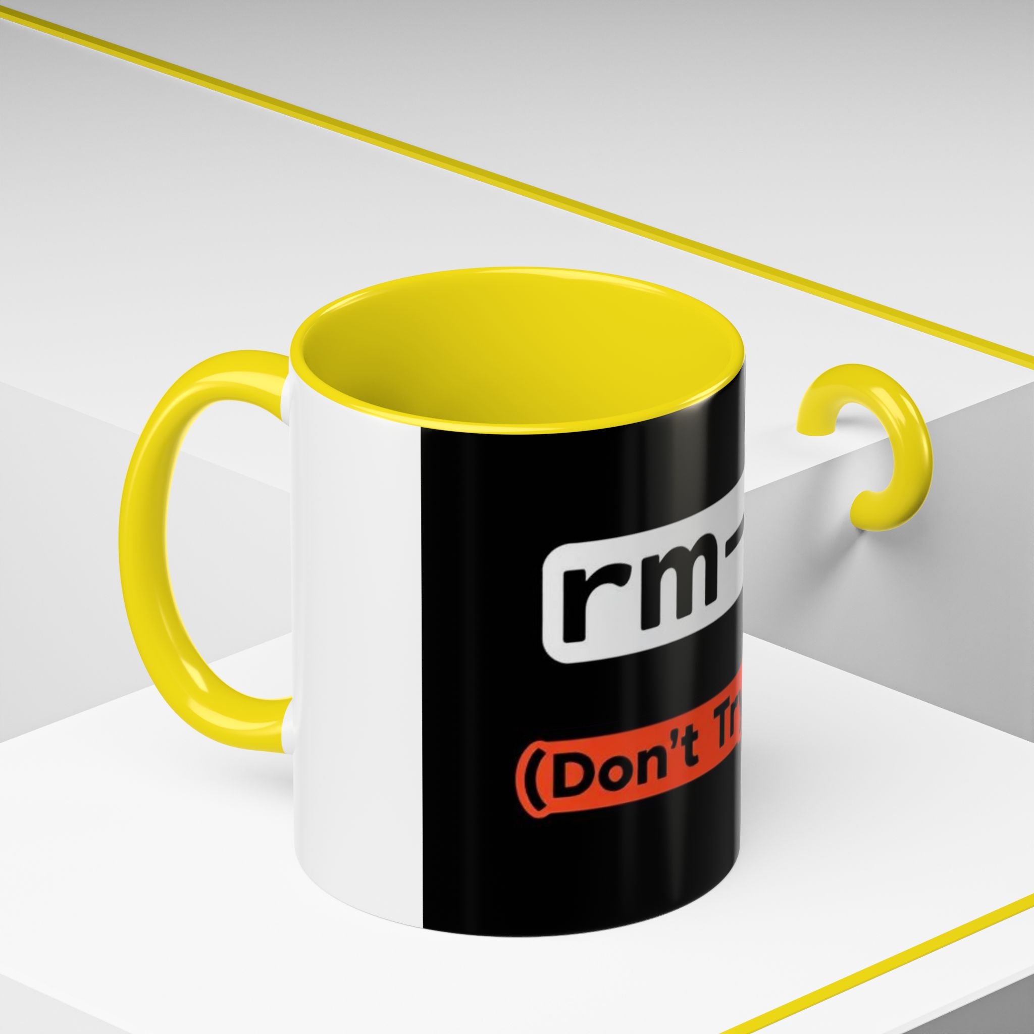 "rm -rf / (Don't Try This)" Funny IT Tech Humor Black Accent Ceramic Coffee Mug