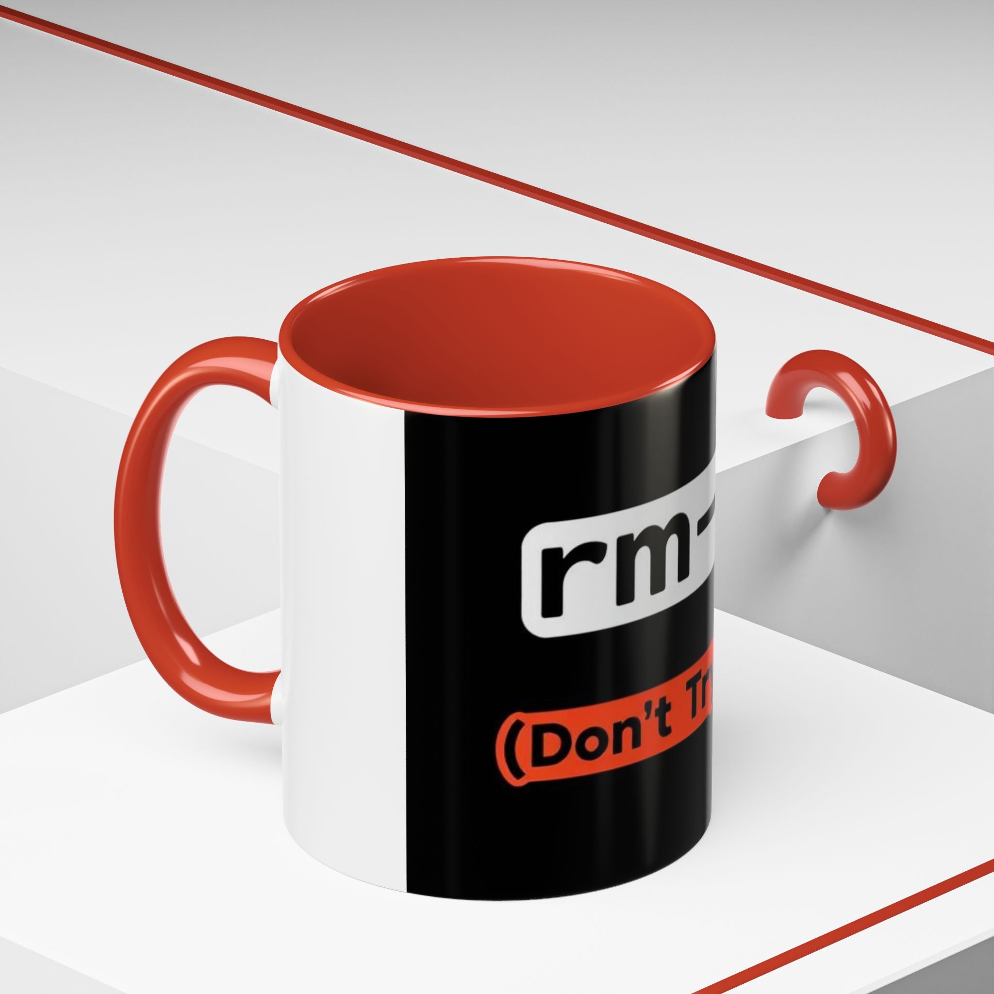 "rm -rf / (Don't Try This)" Funny IT Tech Humor Black Accent Ceramic Coffee Mug